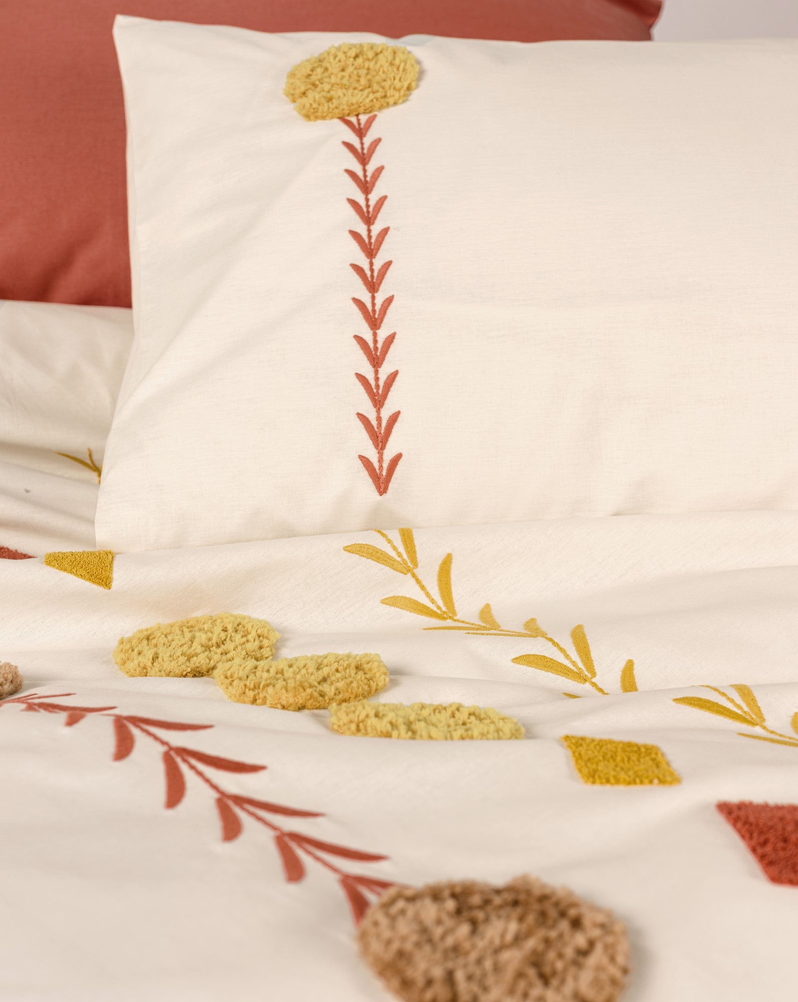 Cotton Box Puff Nakışlı Çift Kişilik Nevresim Takımı Amaris Kiremit