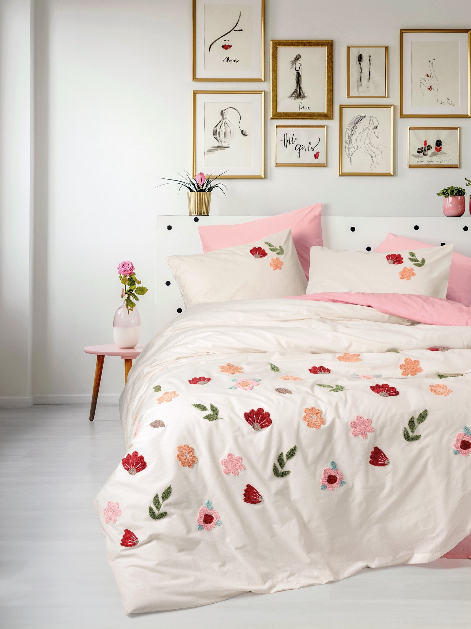 Cotton Box Puff Nakışlı Çift Kişilik Nevresim Takımı Blossom Somon