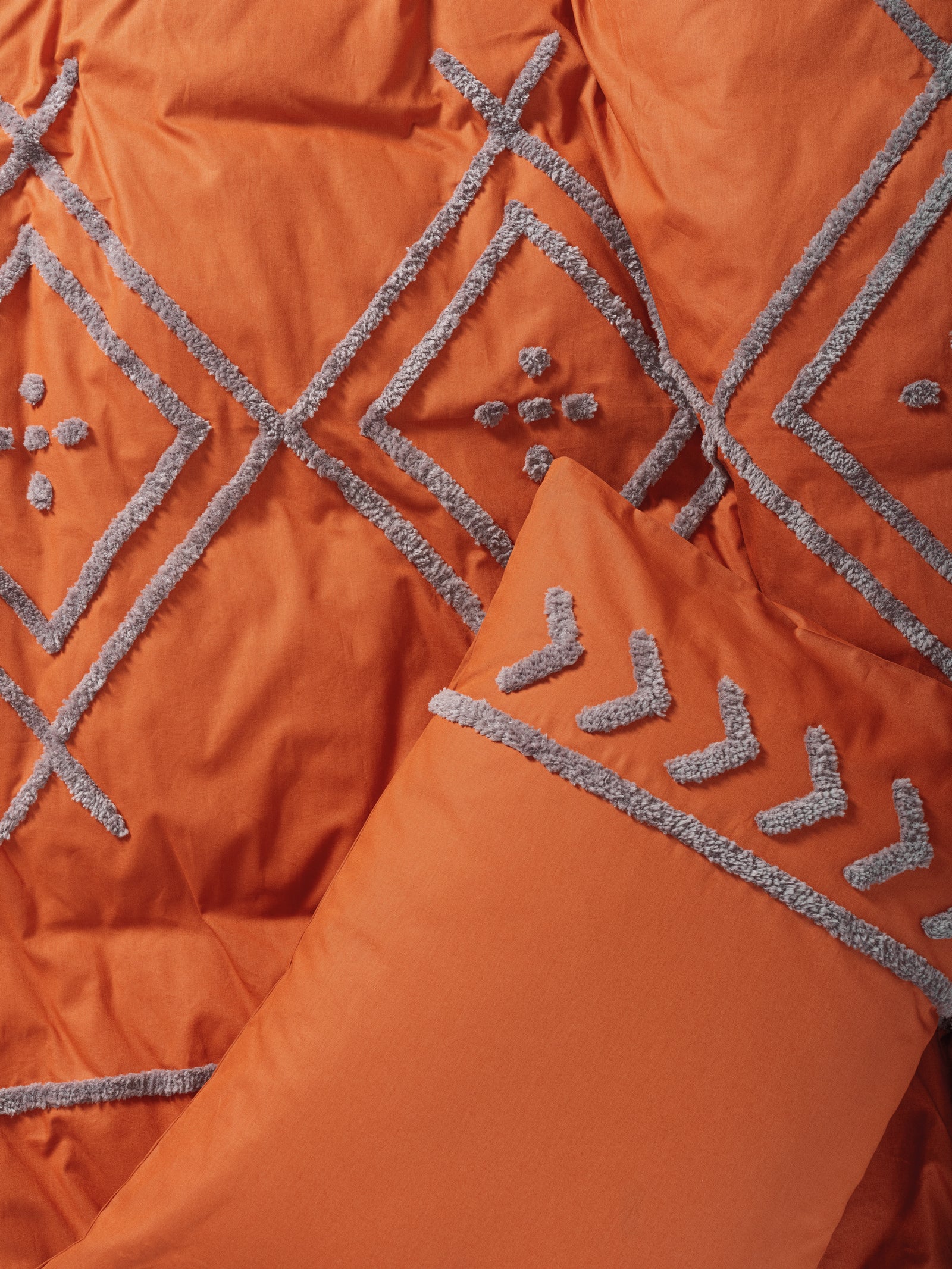 Cotton Box Puff Nakışlı Çift Kişilik Nevresim Takımı Liya Kiremit-Bej