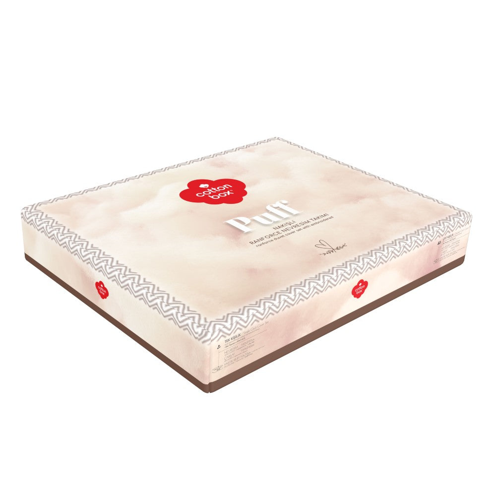 Cotton Box Puff Nakışlı Çift Kişilik Nevresim Takımı Liya Kiremit-Bej