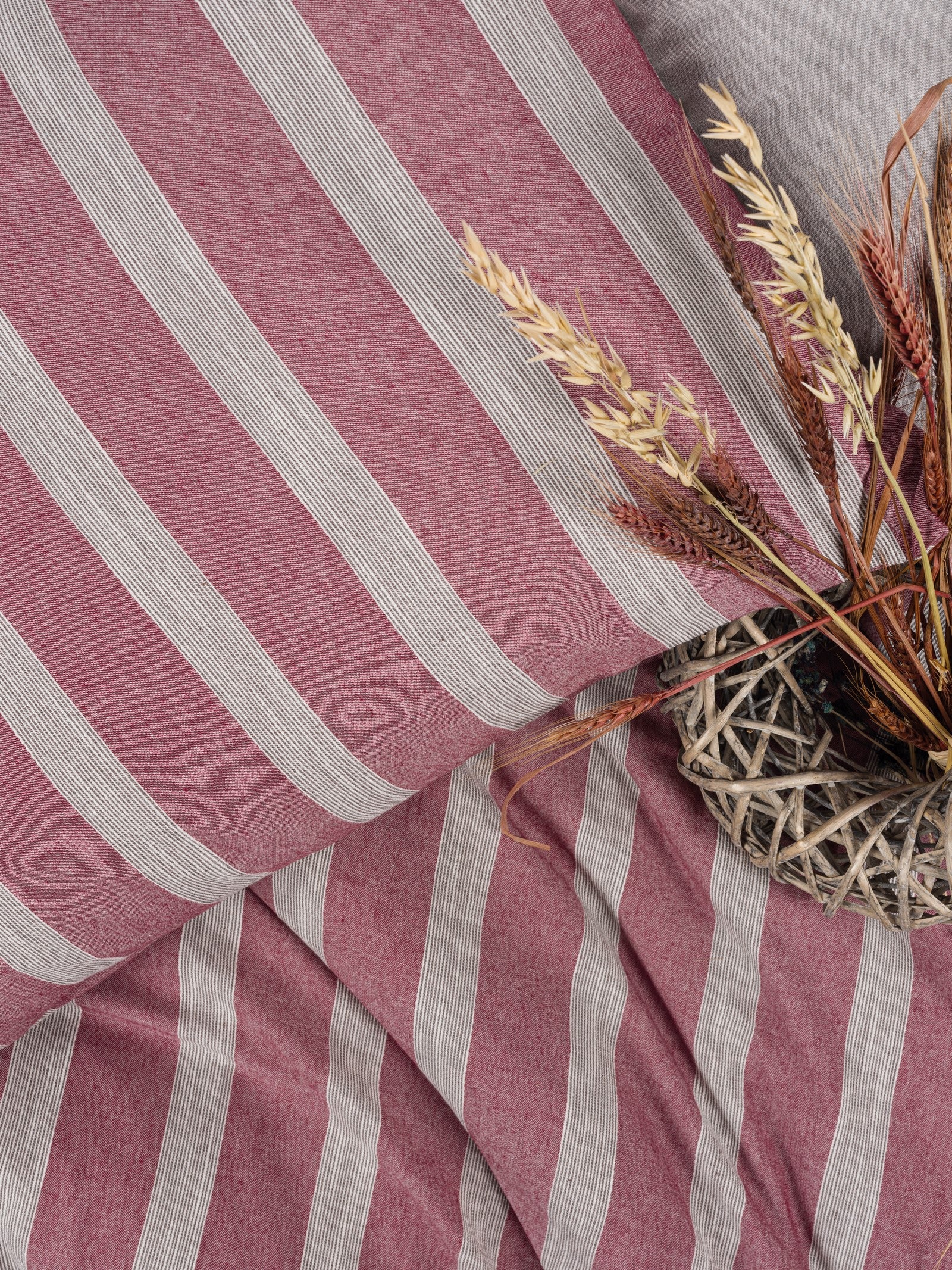 Cotton Box Ribbed Double Duvet Cover Set Bande Claret Red