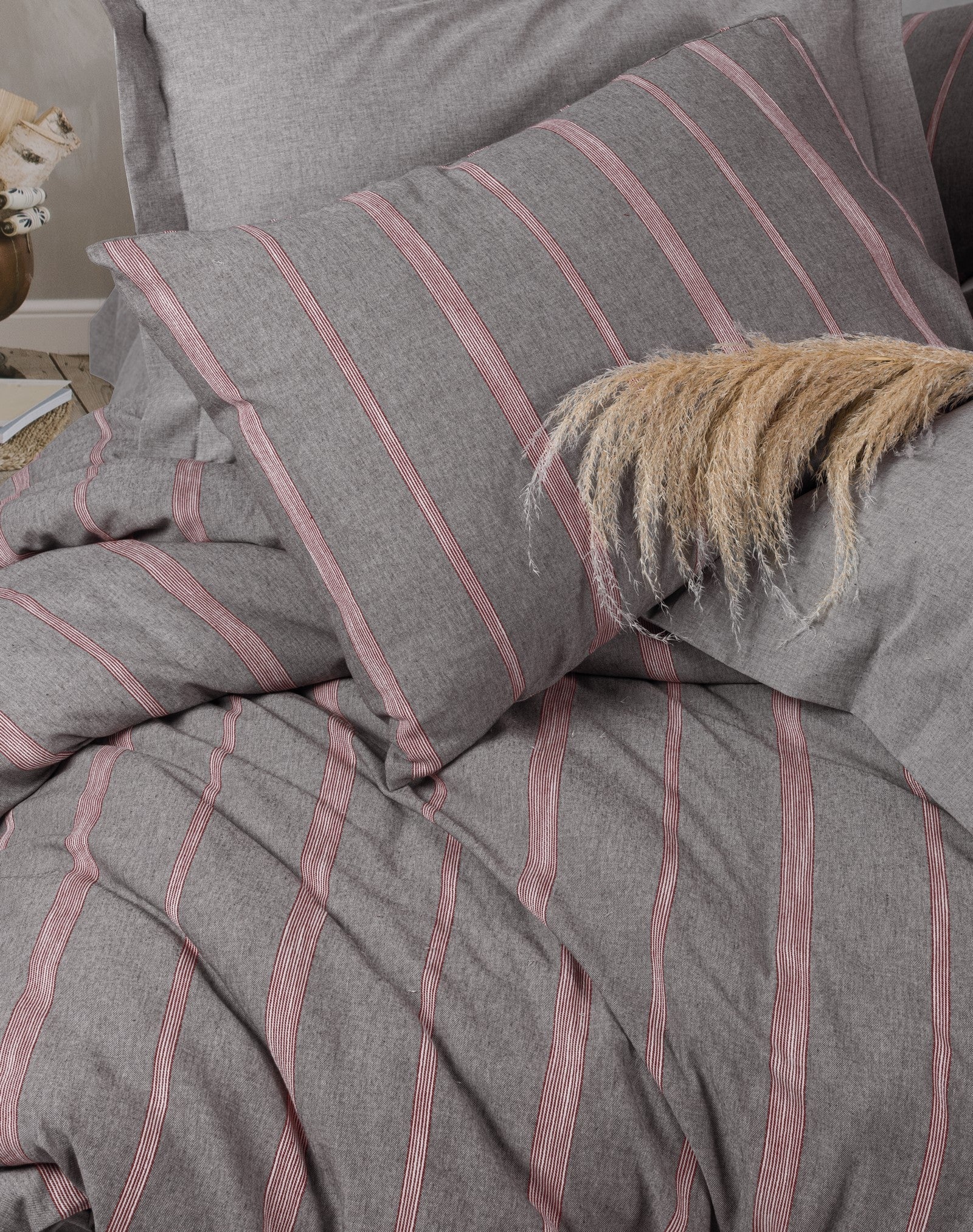 Cotton Box Ribbed Double Duvet Cover Set Barisan Gray