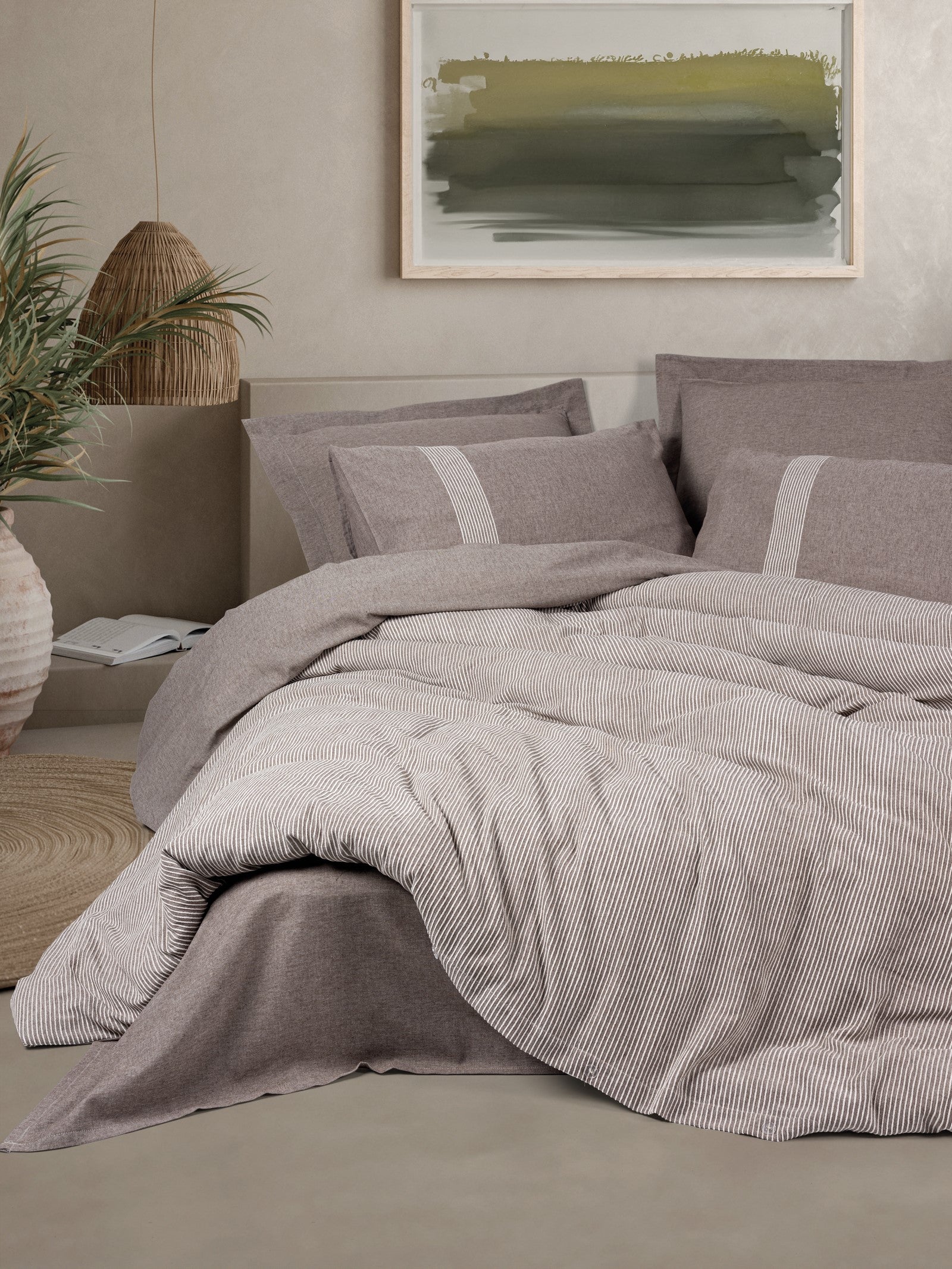 Cotton Box Ribbed Double Duvet Cover Set Linje Brown