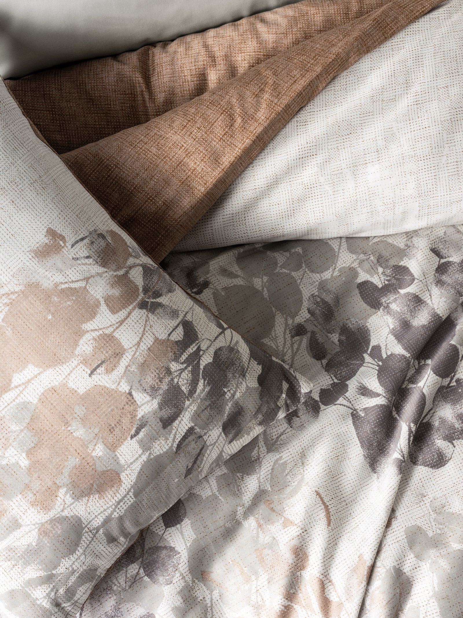 Cotton Box Satin Double Duvet Cover Set Blatt Gray