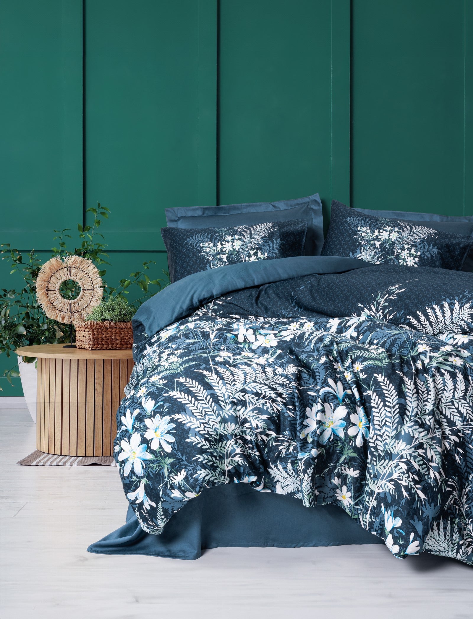 Cotton Box Satin Double Duvet Cover Set Imvelo Petrol