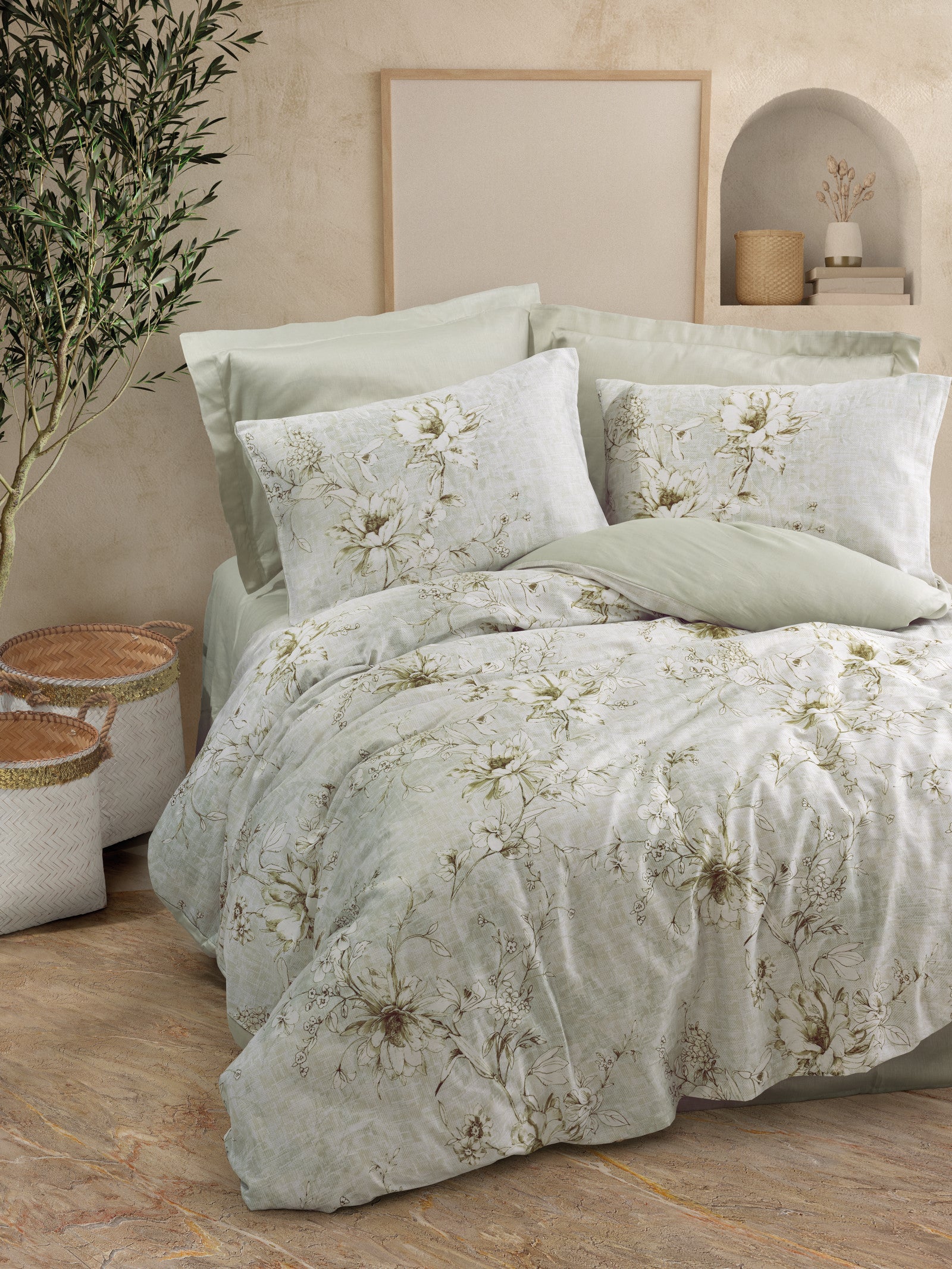 Cotton Box Satin Double Duvet Cover Set Lucida Beige