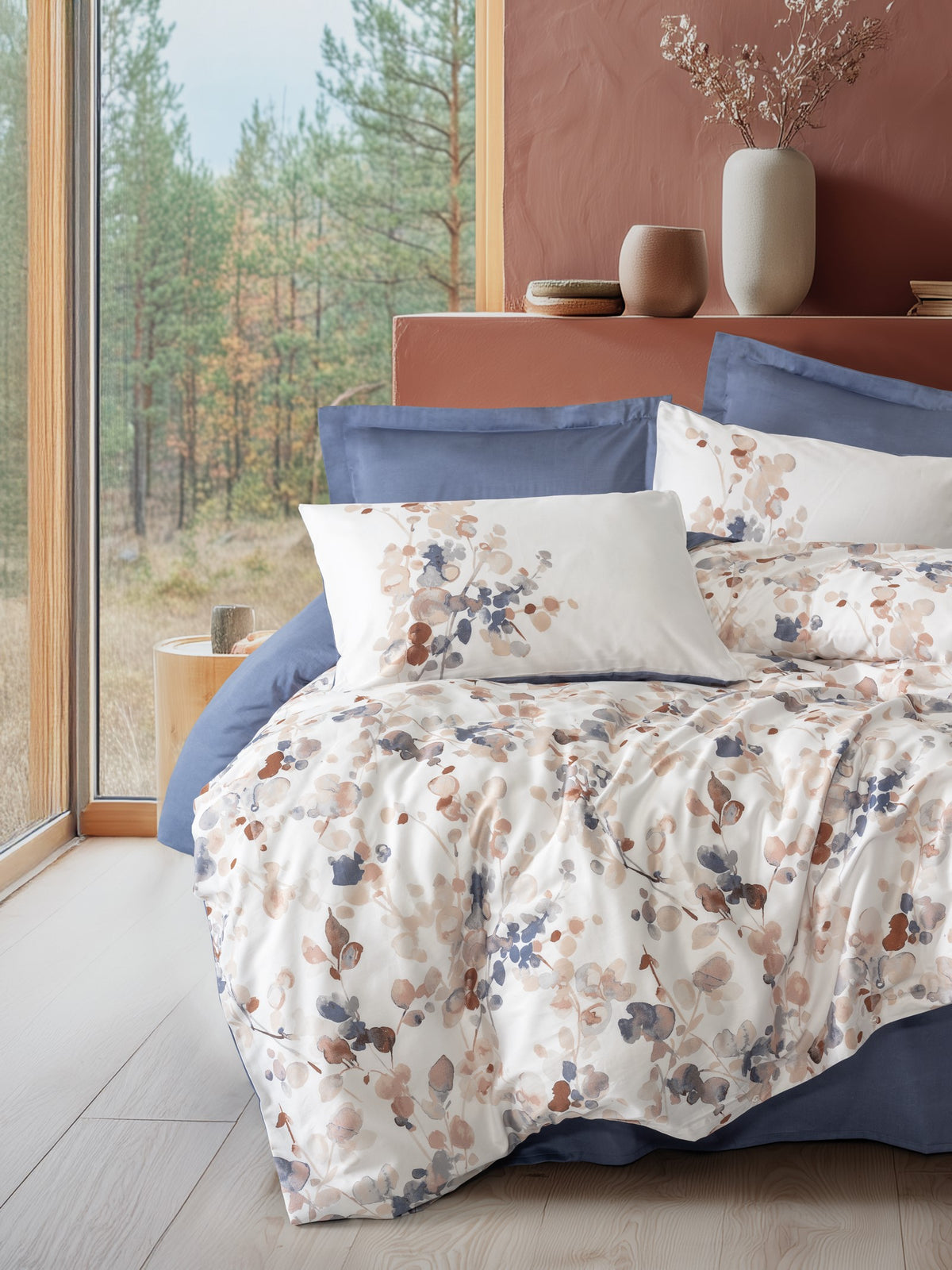 Cotton Box Satin Double Duvet Cover Set Nebulae Indigo