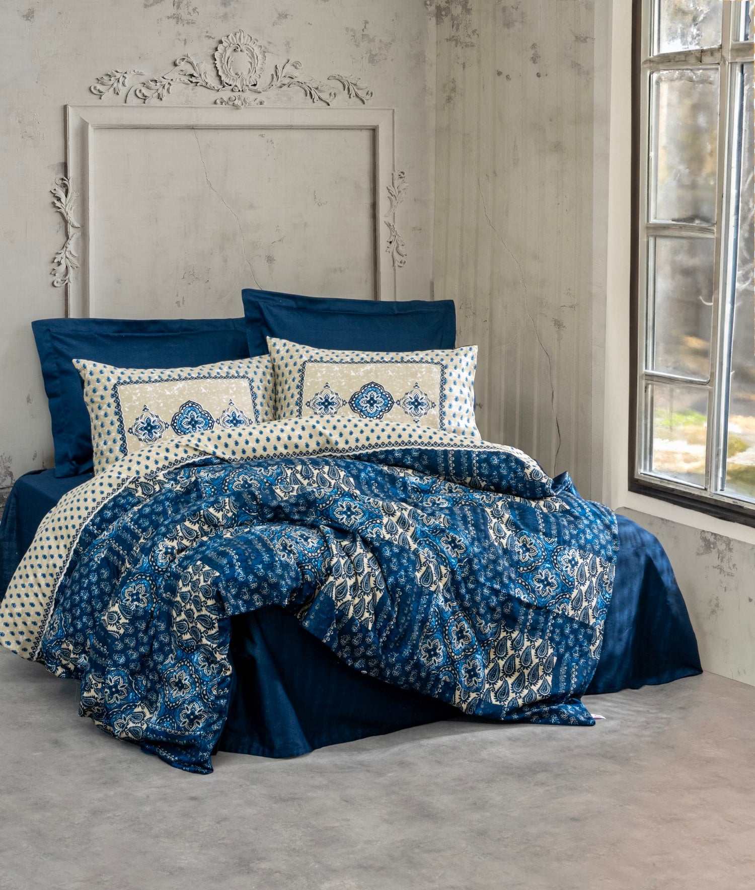 Комплект постельного белья Cotton Box Satin Double Stasya Navy Blue