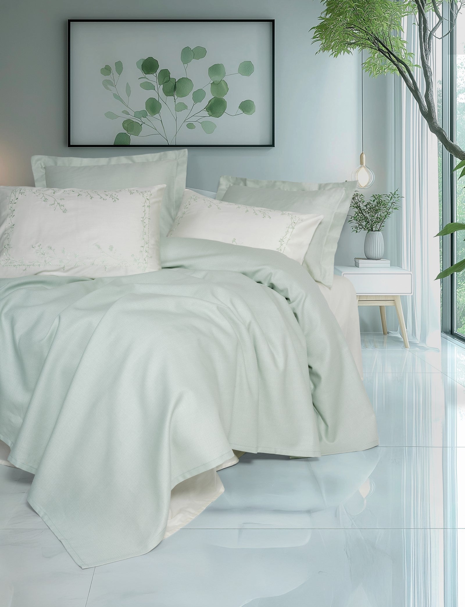 Cotton Box Serenity Bamboo Double Blanket Set Brisa Mint