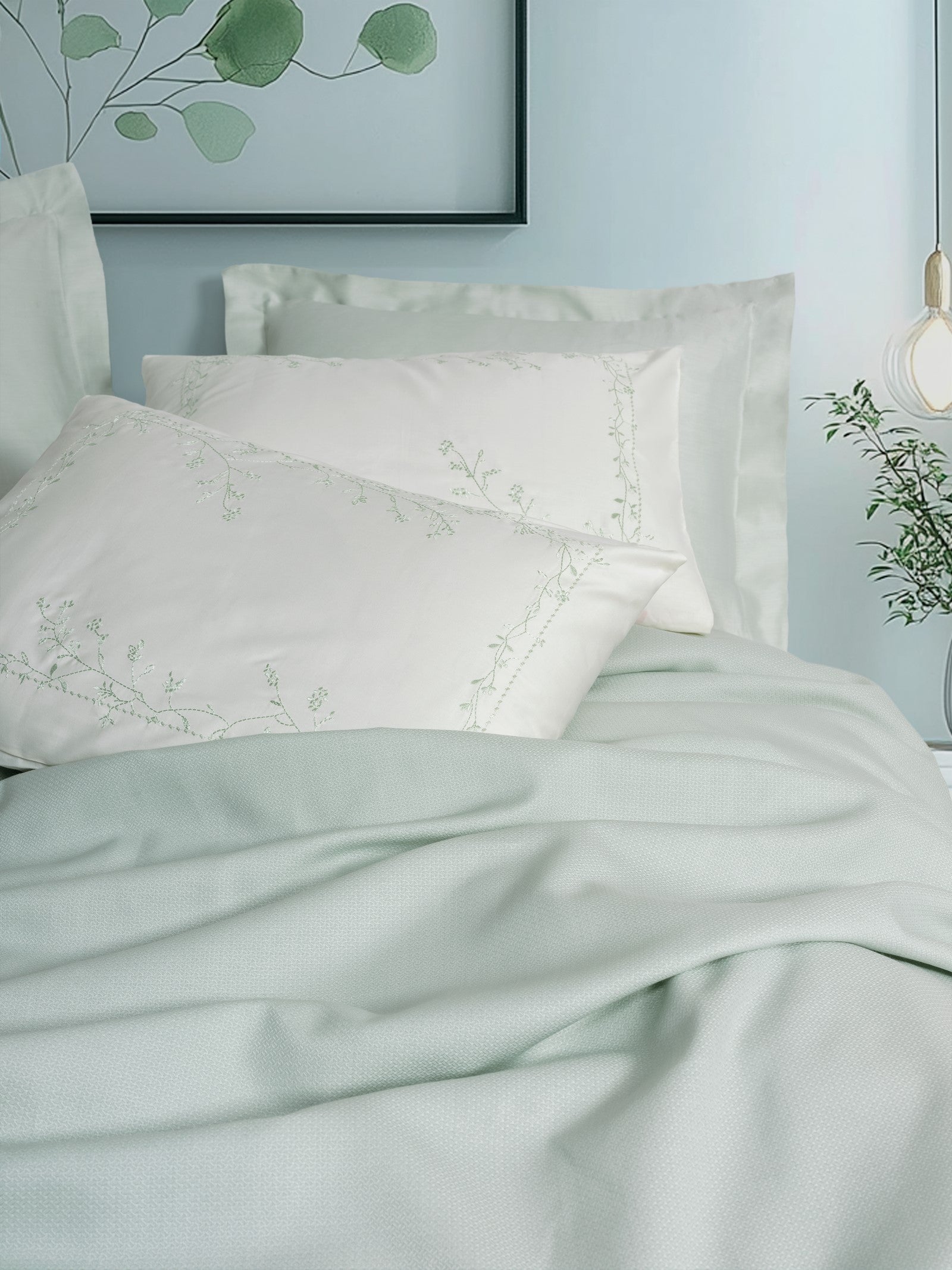 Cotton Box Serenity Bamboo Double Blanket Set Brisa Mint