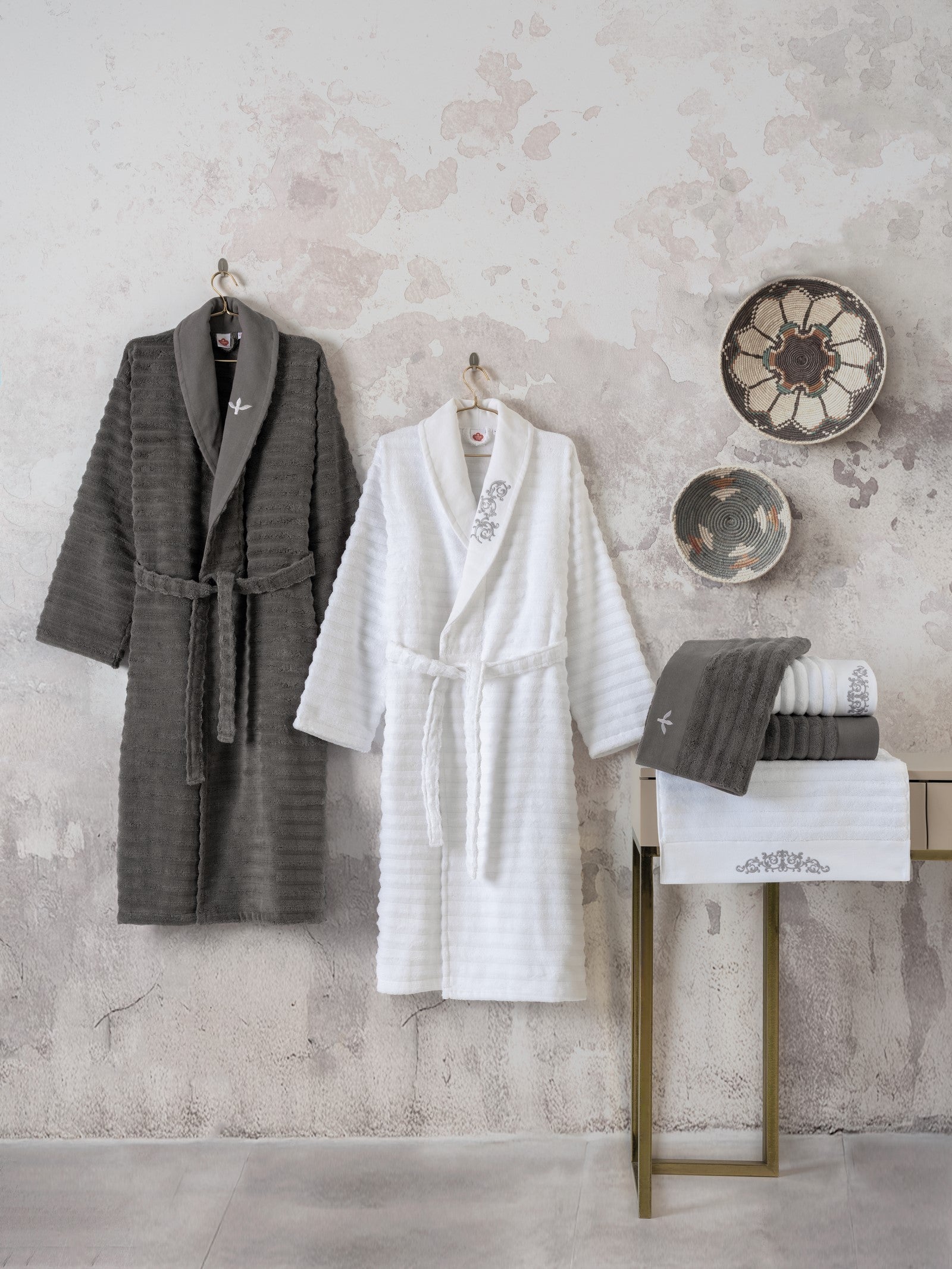 Cotton Box Seta Family Bathrobe Set Genny White-Anthracite