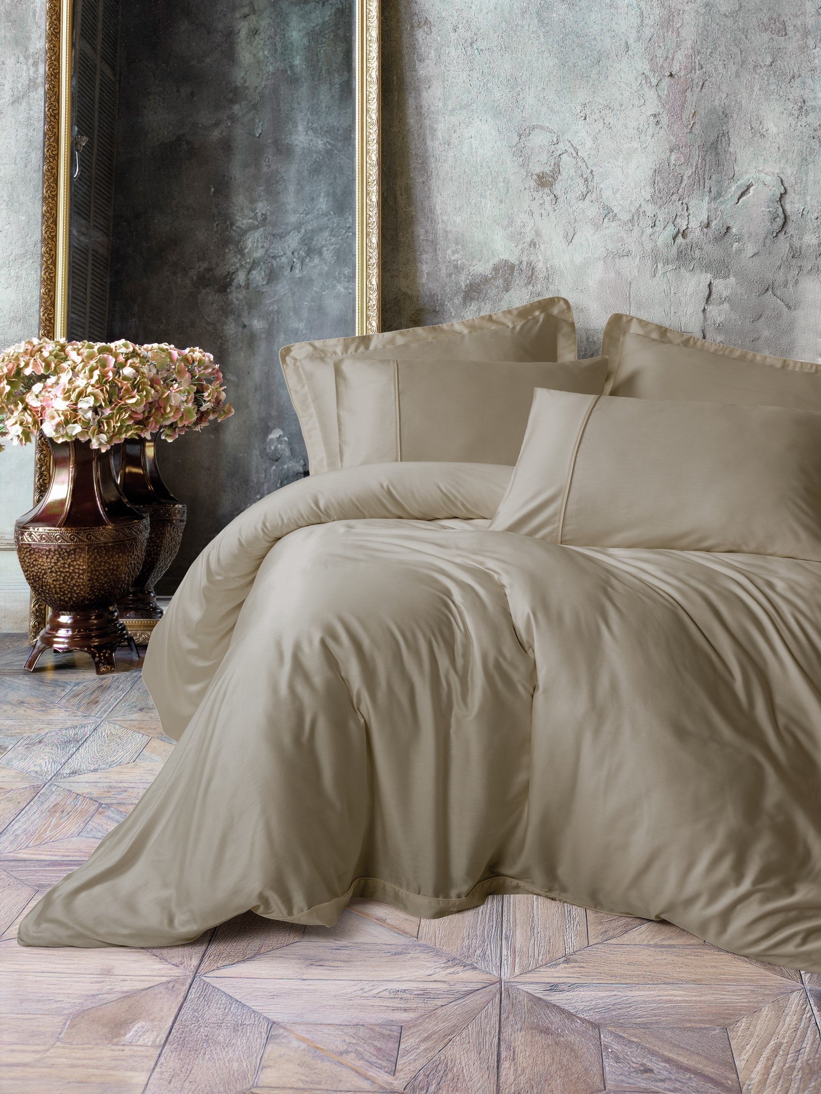 Cotton Box Silky Satin Double Duvet Cover Set Beige