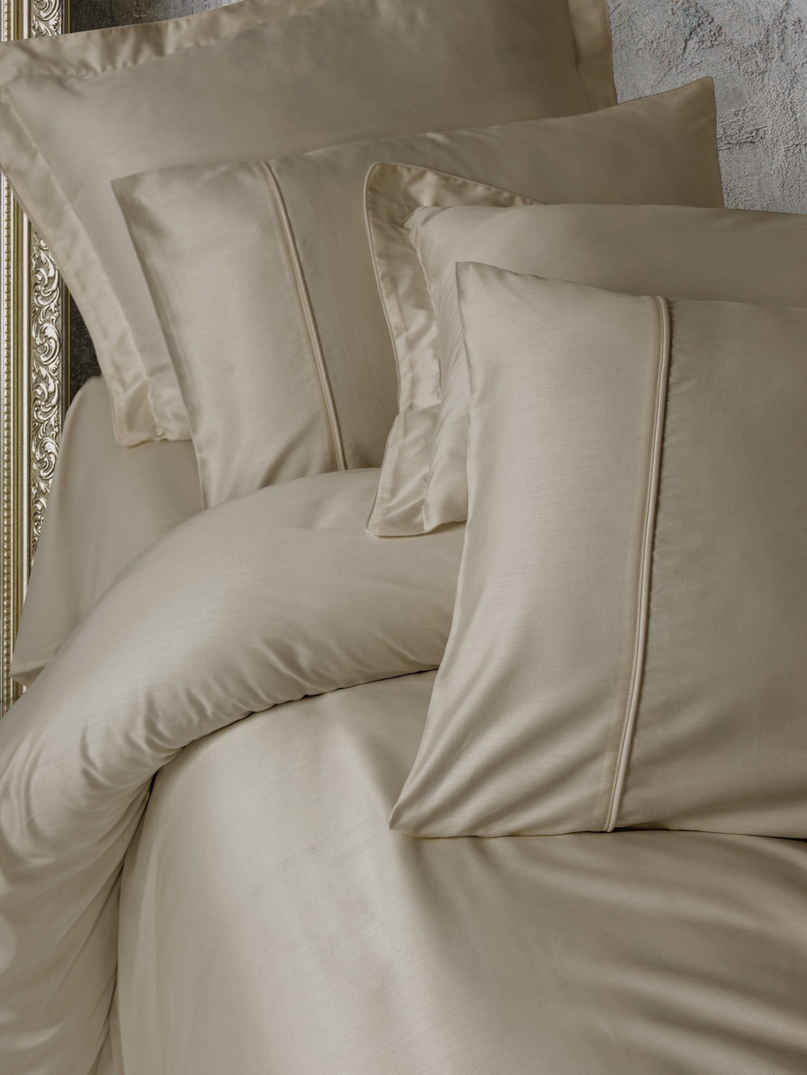 Cotton Box Silky Satin Double Duvet Cover Set Beige