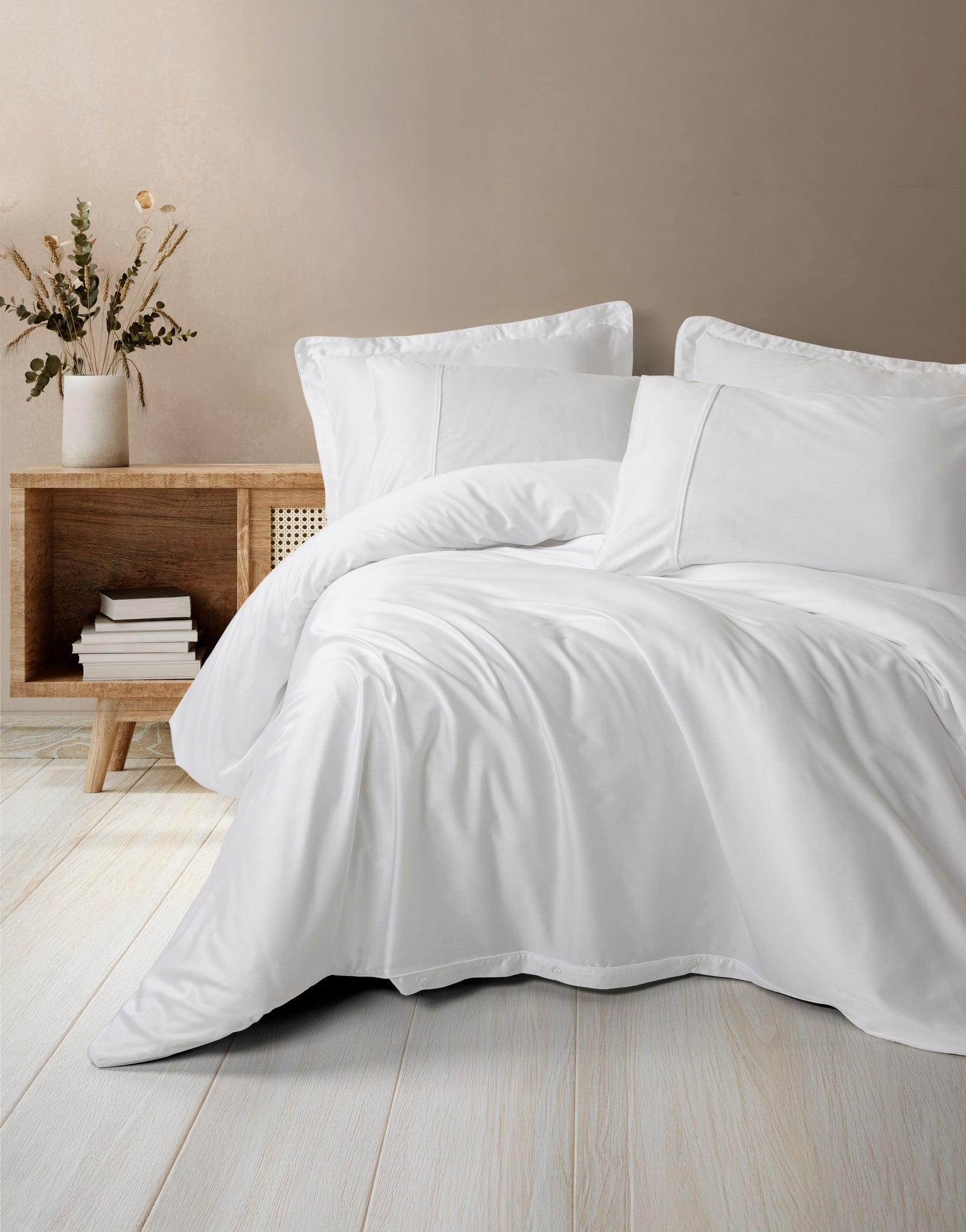 Cotton Box Silky Satin Double Duvet Cover Set White