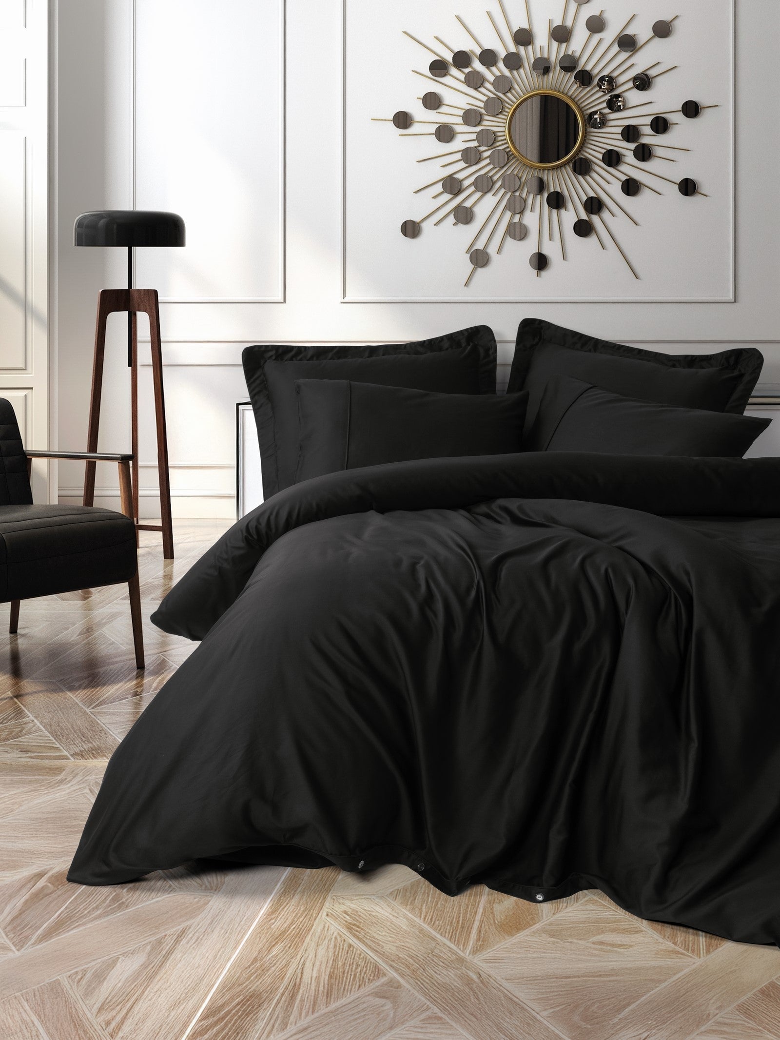 Cotton Box Silky Satin Double Duvet Cover Set Black