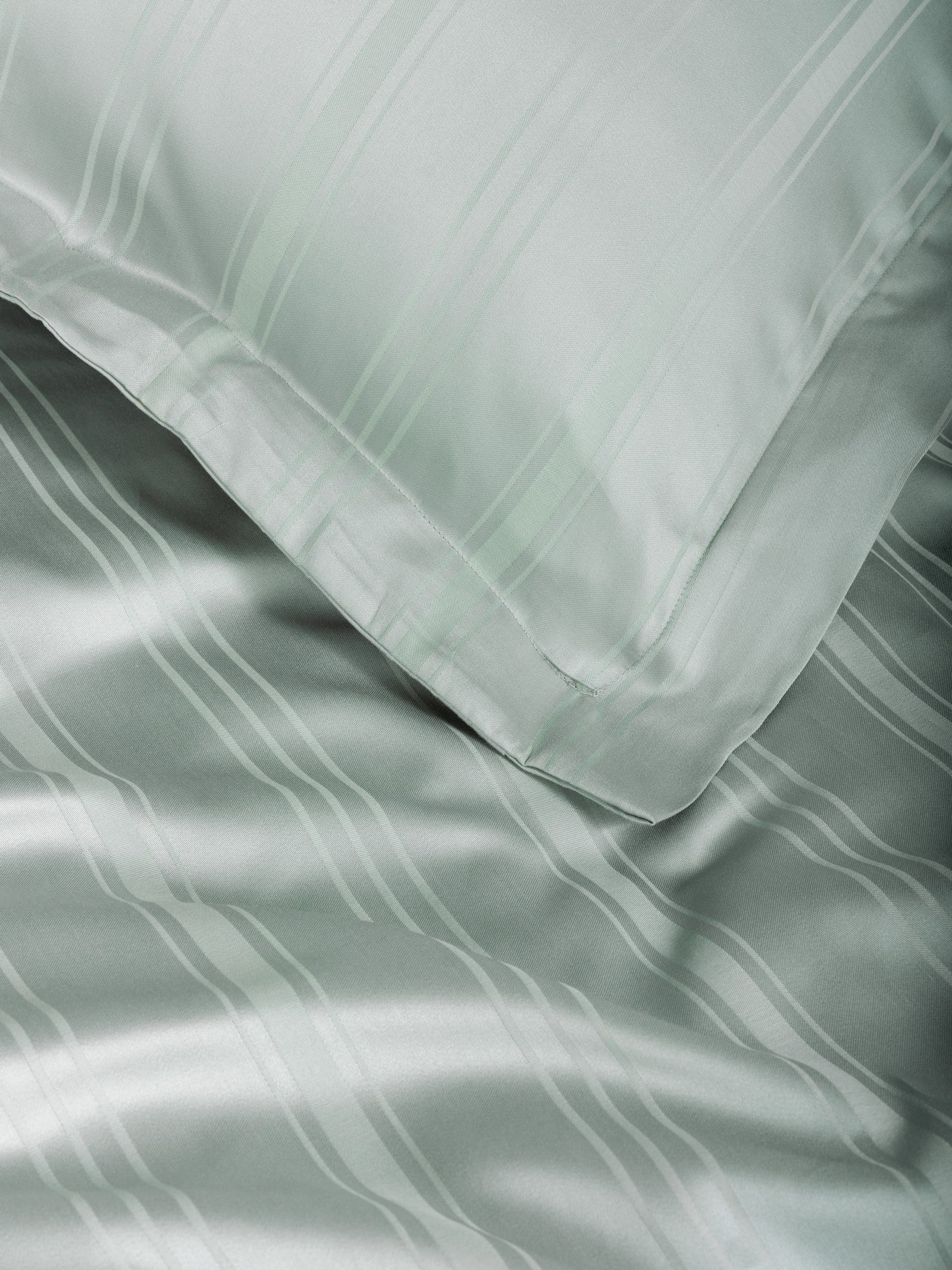 Cotton Box Smart Bamboo Satin Double Duvet Cover Set Stripe Mint