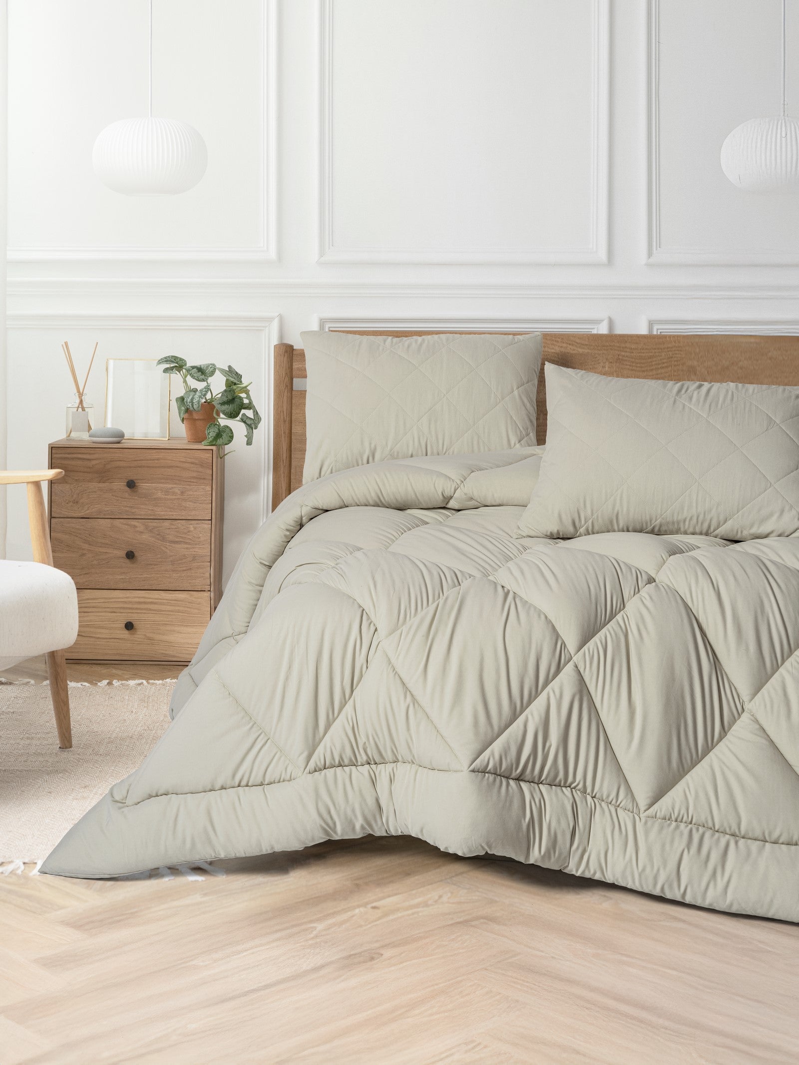 Cotton Box Softwash Double Duvet Set Stone 160x200 Fitted Sheet