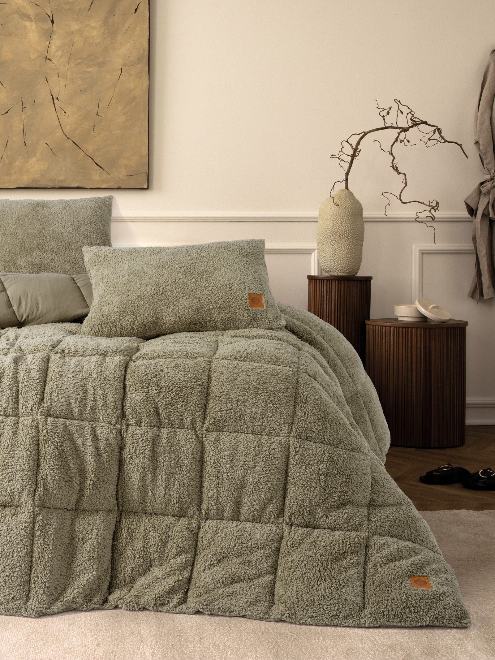 Cotton Box Single Plush Quilt Set Stone 155x215 cm