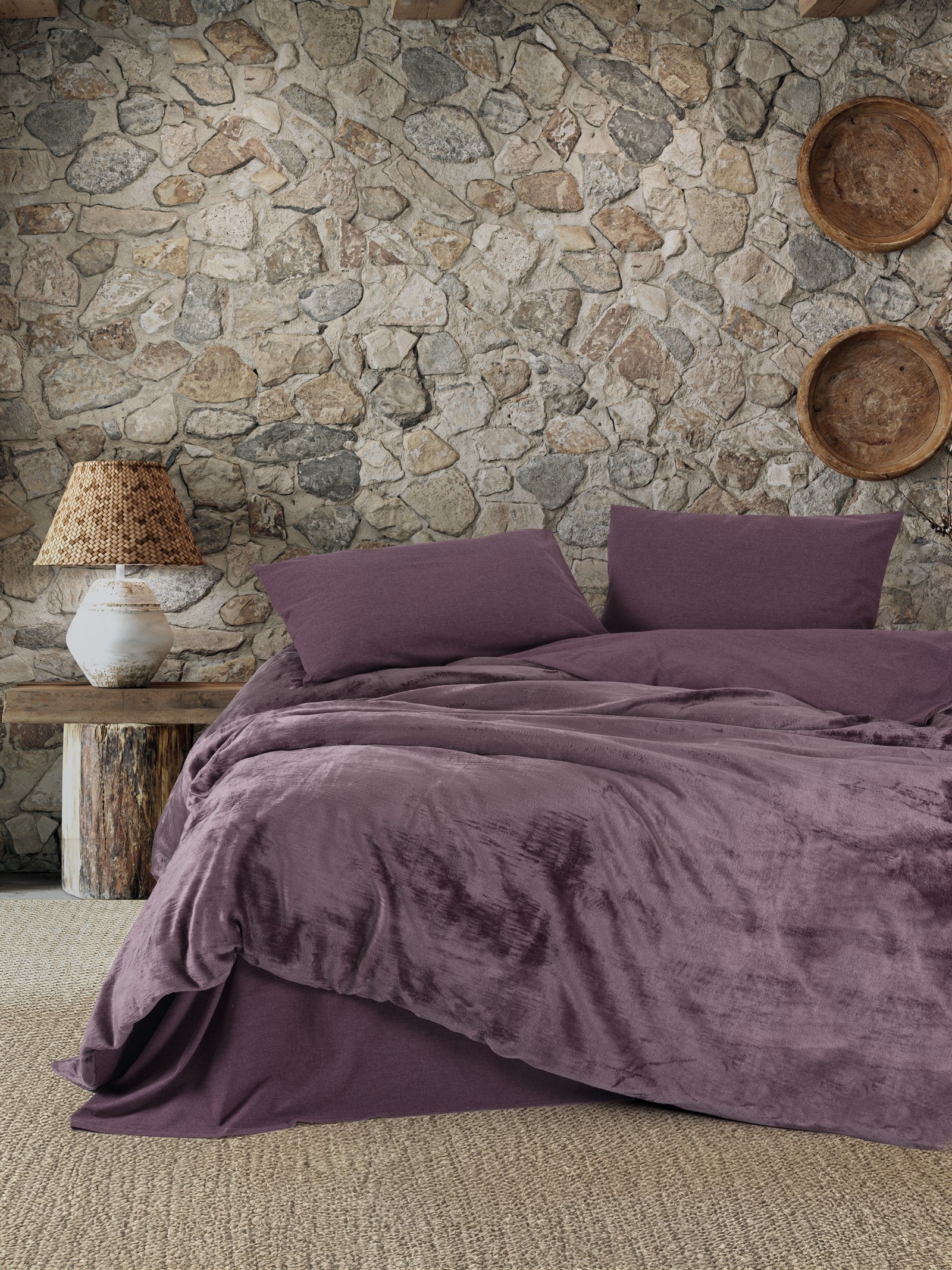 Cotton Box Velvet Double Duvet Cover Set Flossy Plum