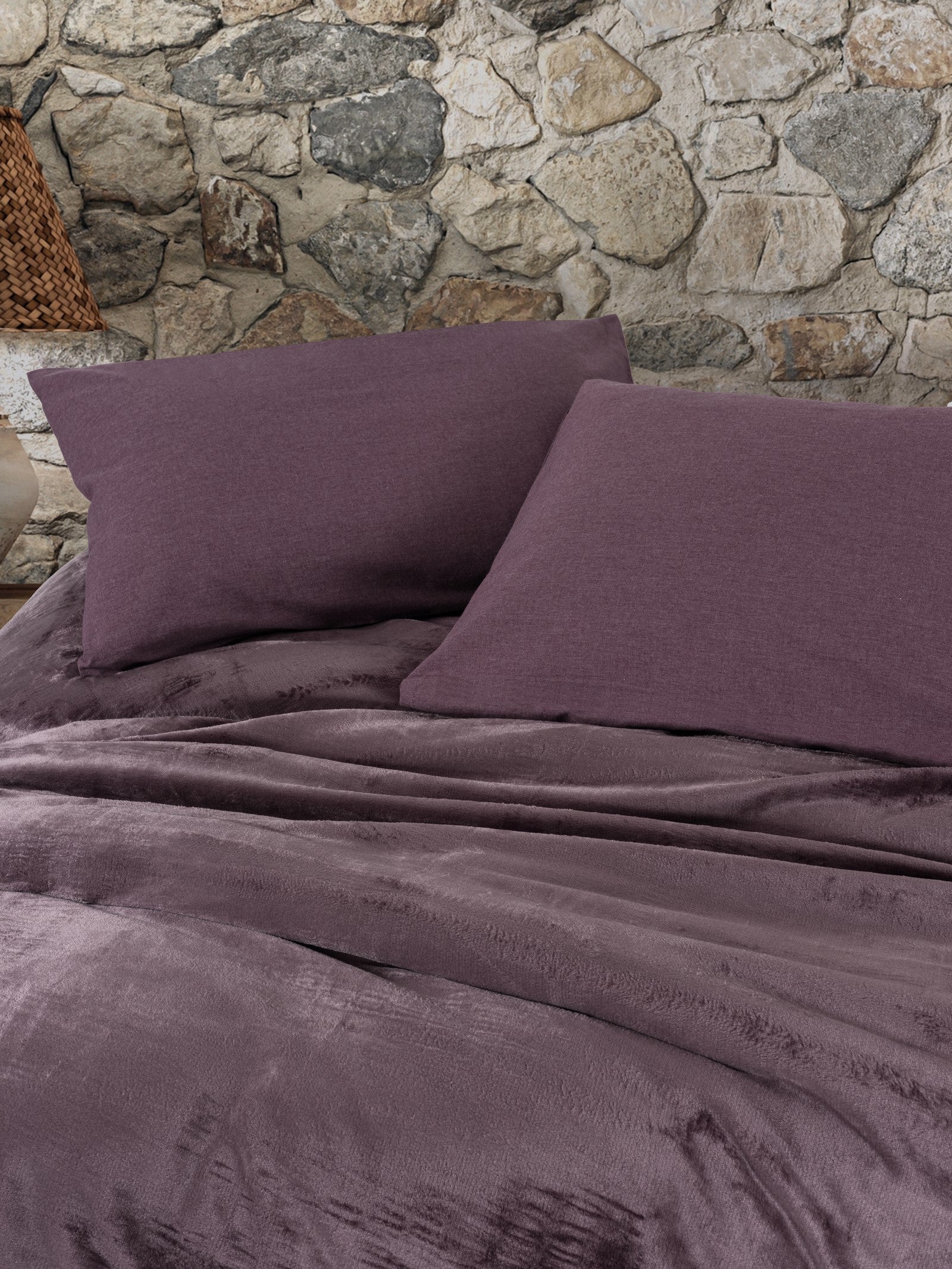 Cotton Box Velvet Double Duvet Cover Set Flossy Plum