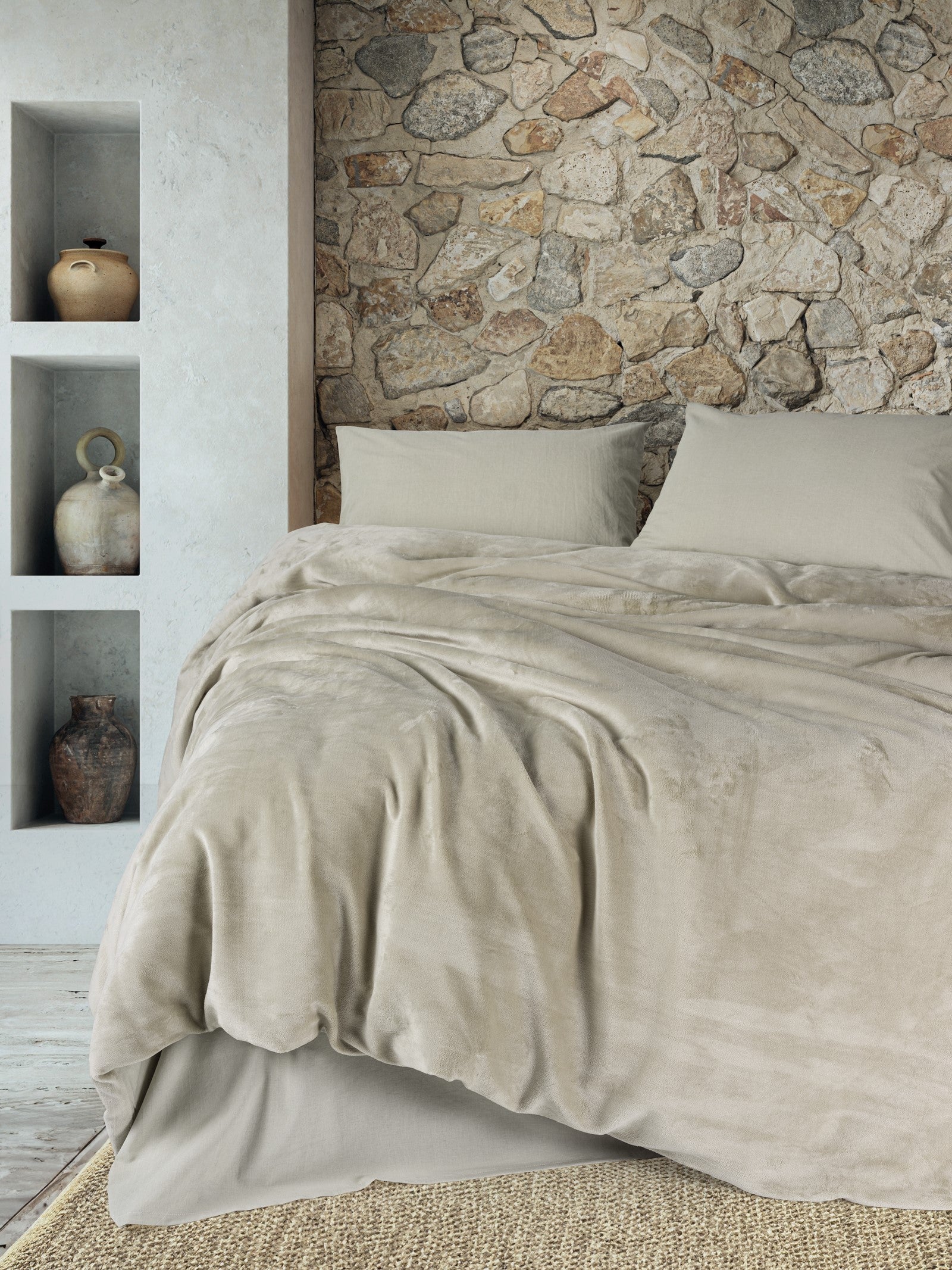 Cotton Box Velvet Double Duvet Cover Set Flossy Stone