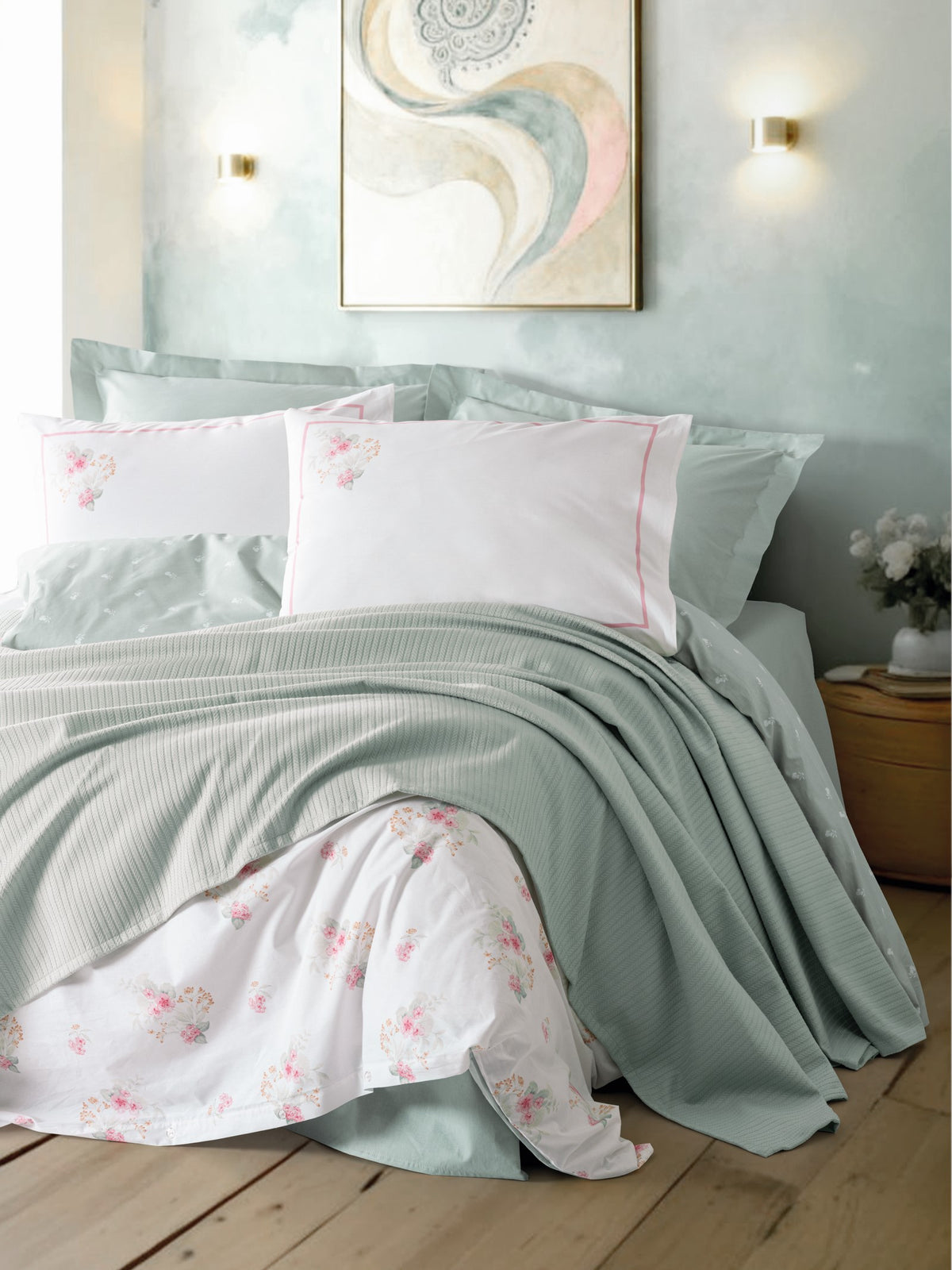 Cotton Box Vivid Single Piqué Duvet Cover Set Minty Mint