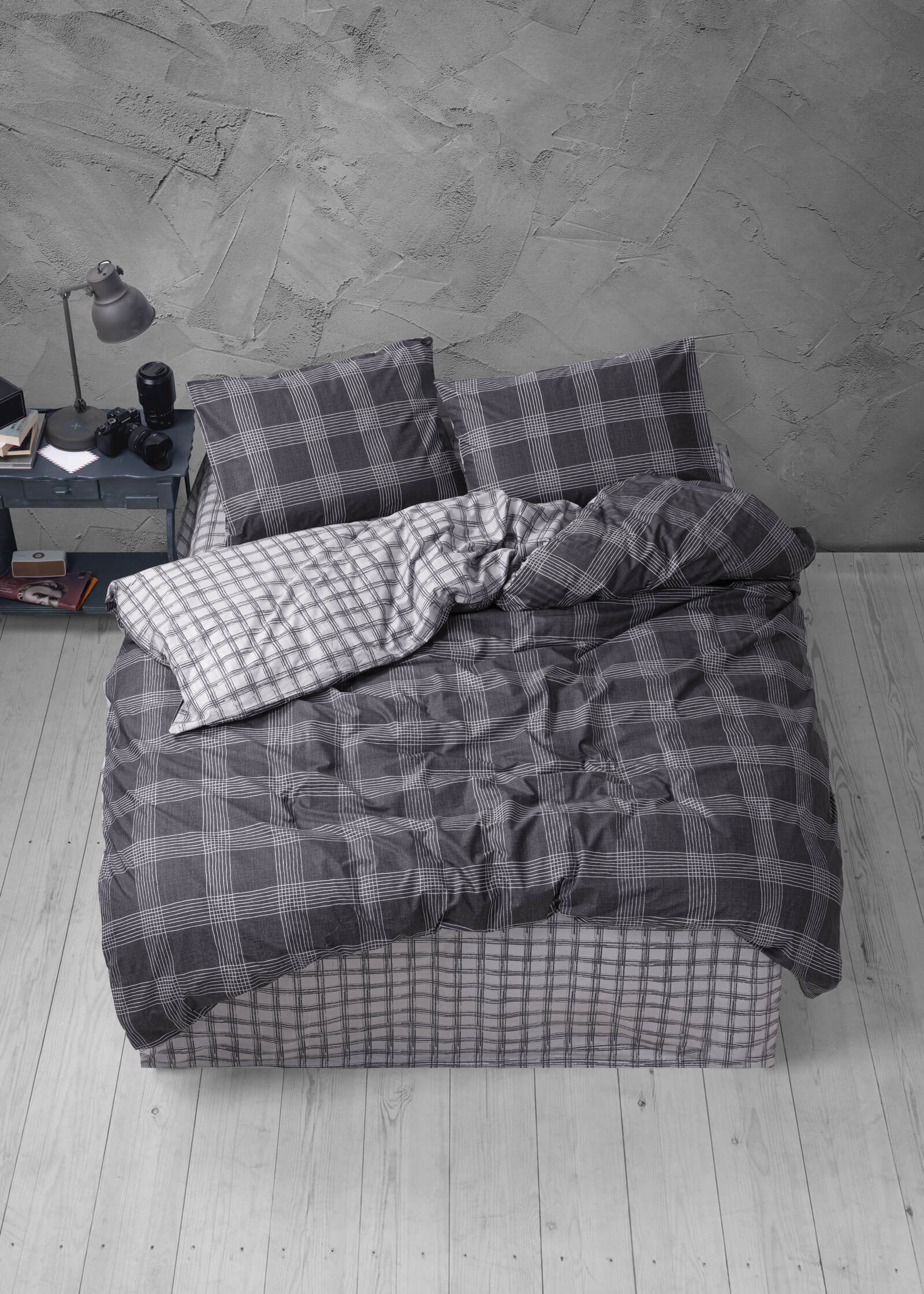 Комплект постельного белья Cozy Home Double с простыней на резинке, цвет антрацит