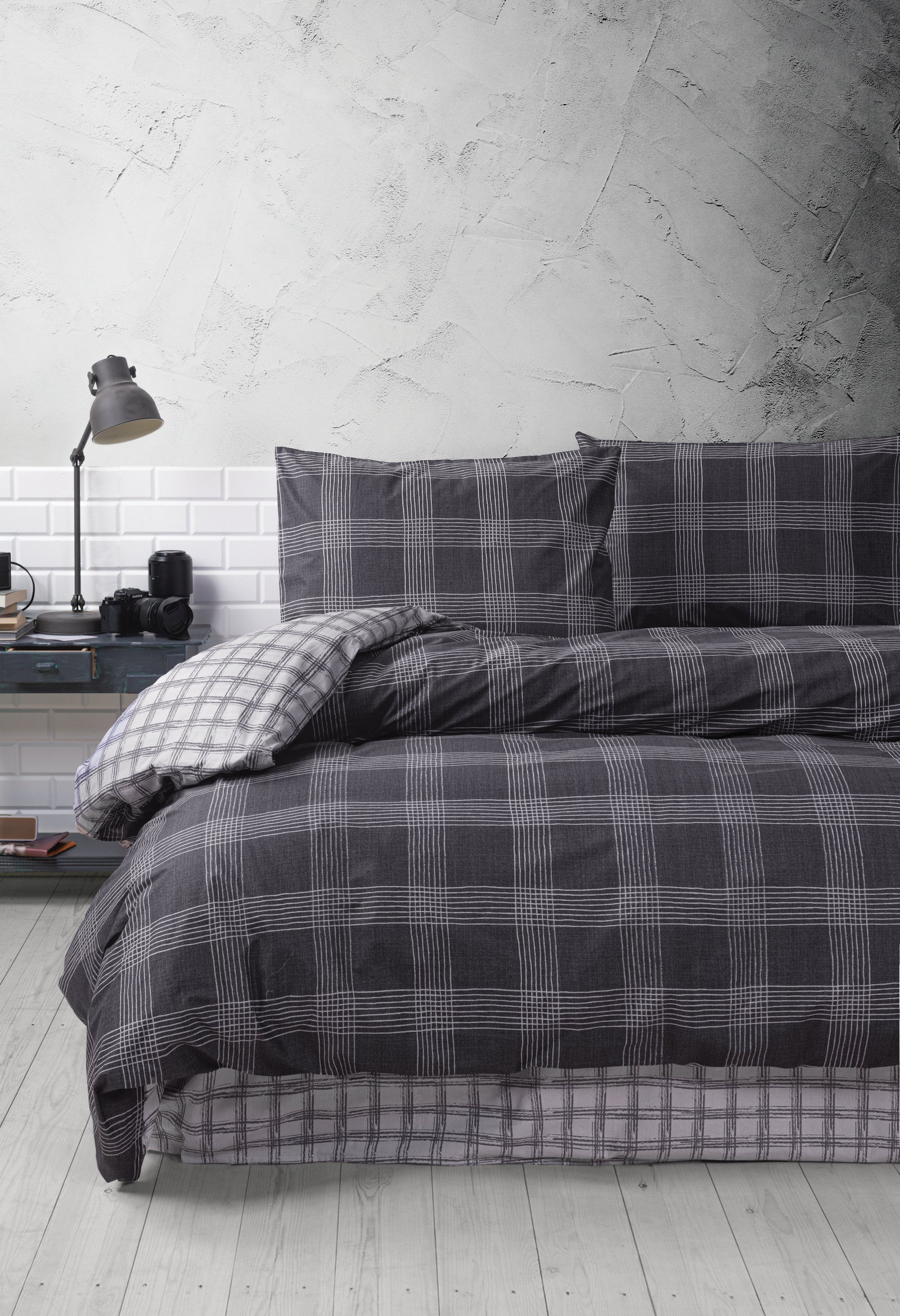 Комплект постельного белья Cozy Home Double с простыней на резинке, цвет антрацит