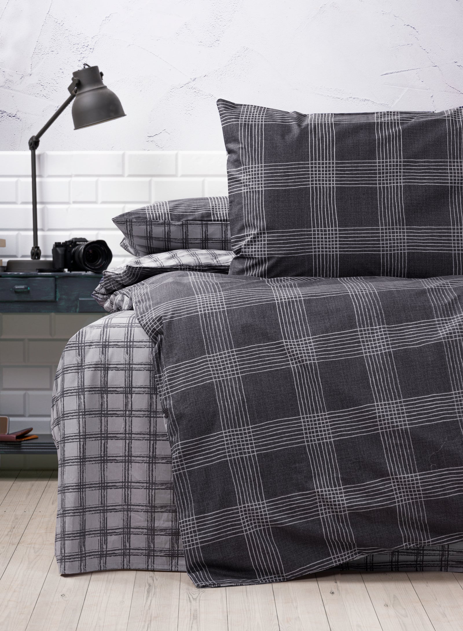 Комплект постельного белья Cozy Home Double с простыней на резинке, цвет антрацит