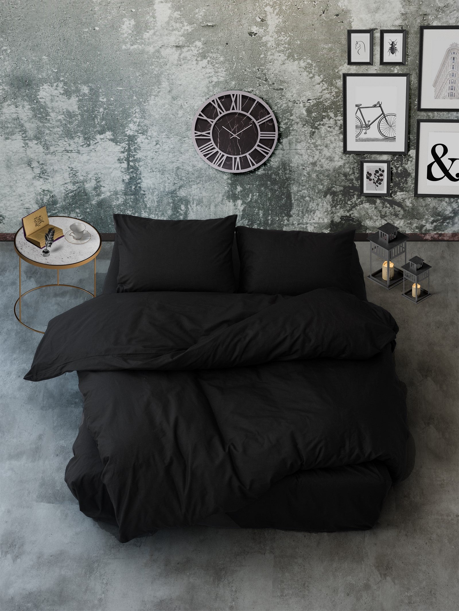 Cozy Home Çift Kişilik Lastikli Çarşaflı Nevresim Takımı Simple Siyah