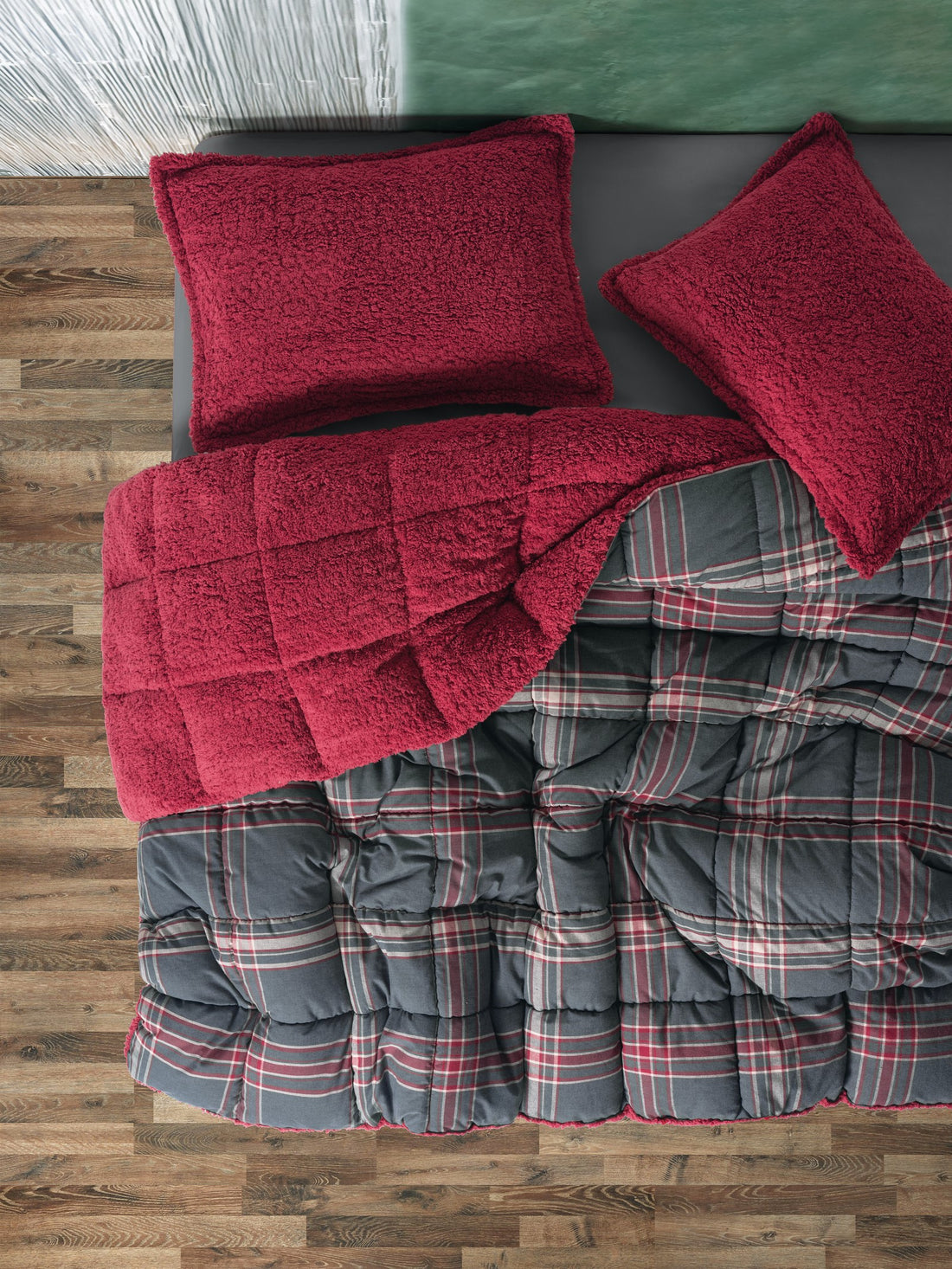 Cozy Home Festive Double Double Sided Plush Quilt Noel Red