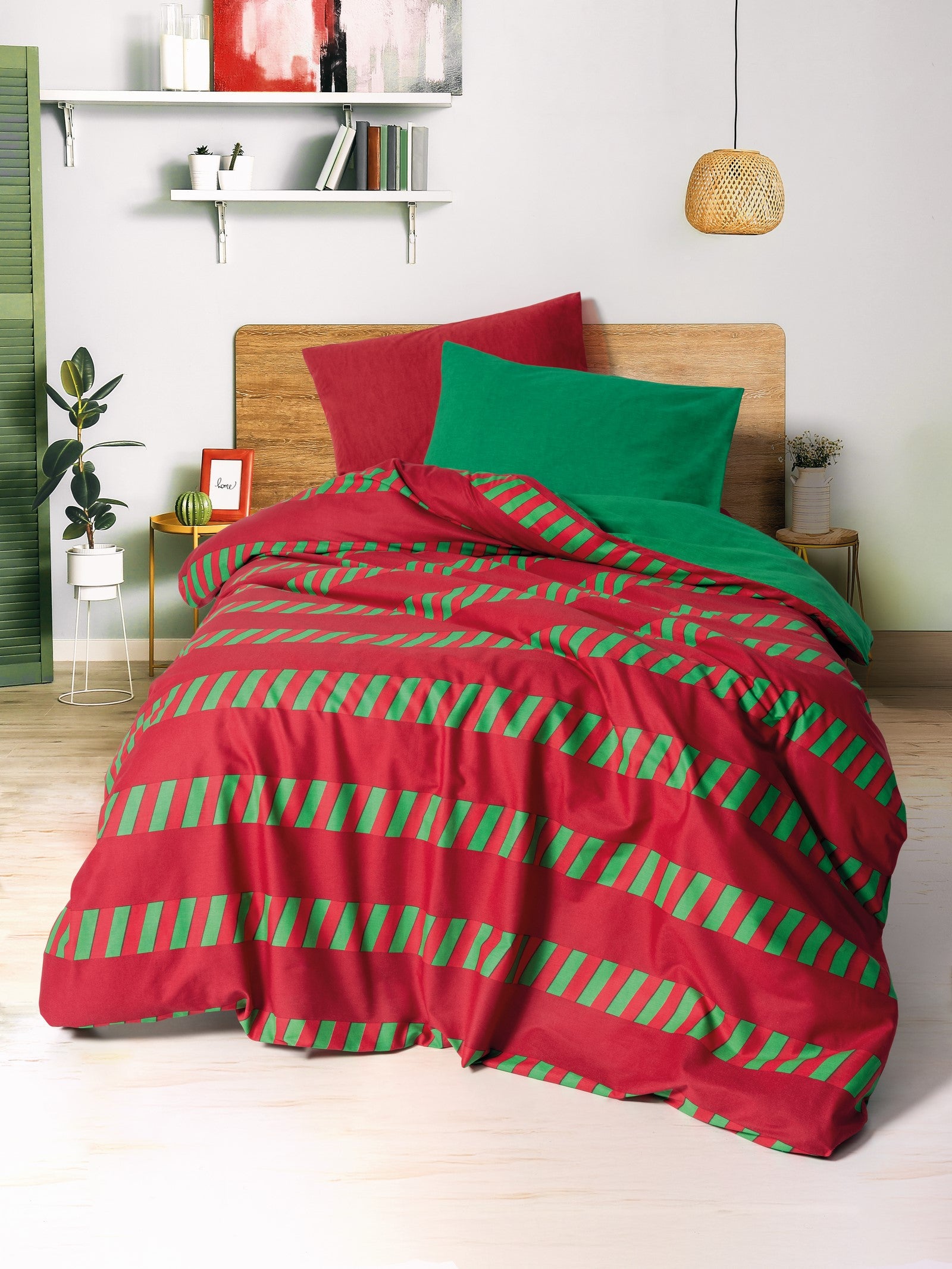 Комплект постельного белья Cozy Home Holiday с простыней на резинке, цвет Holly Green