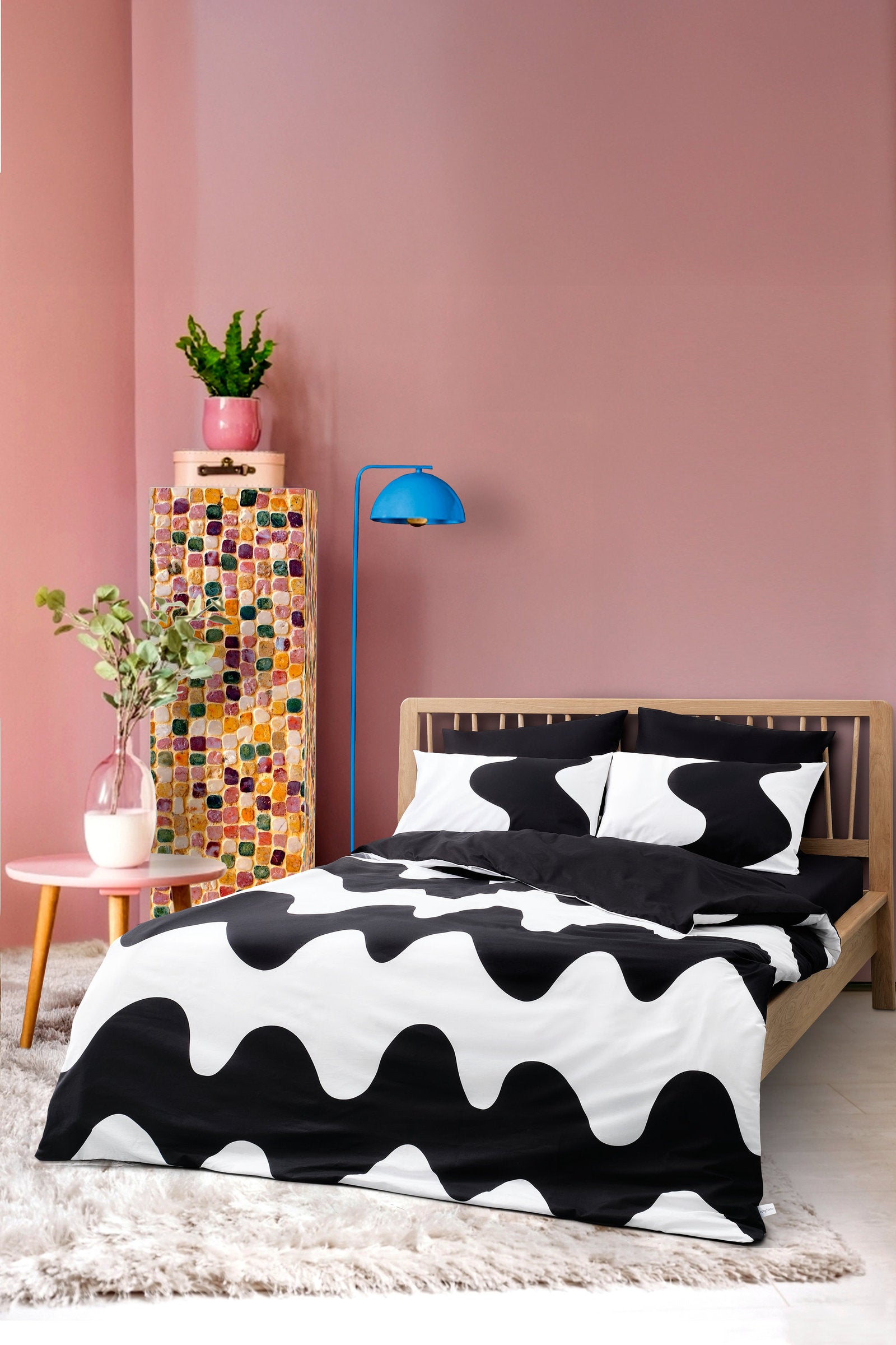 Cozy Home Flow Black Single-Double Fitted Sheet Duvet Cover Set