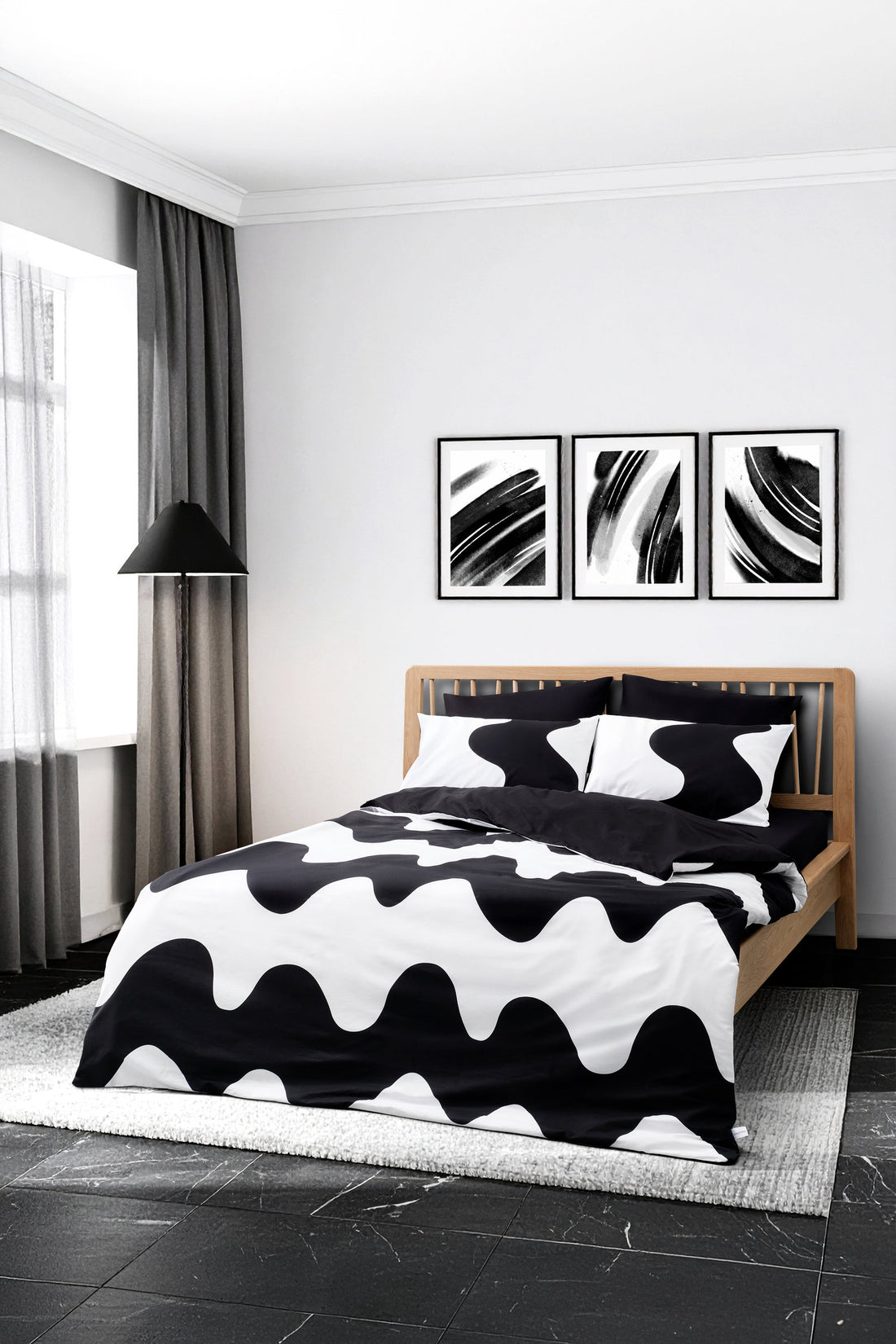 Cozy Home Mono Çift Kişilik Lastikli Çarşaflı Nevresim Takımı Flow Siyah