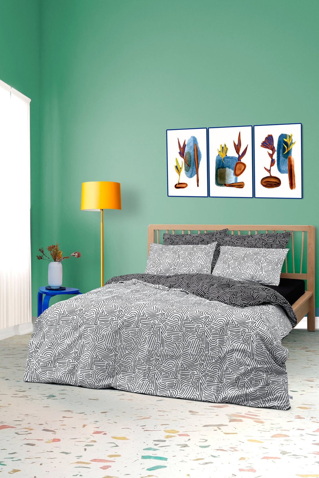 Cozy Home Mono Çift Kişilik Lastikli Çarşaflı Nevresim Takımı Maze Siyah