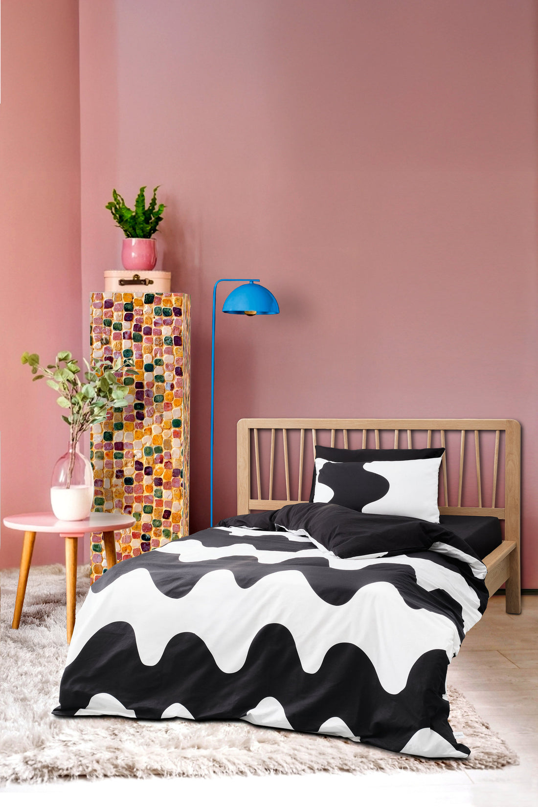 Cozy Home Mono Tek Kişilik Lastikli Çarşaflı Nevresim Takımı Flow Siyah