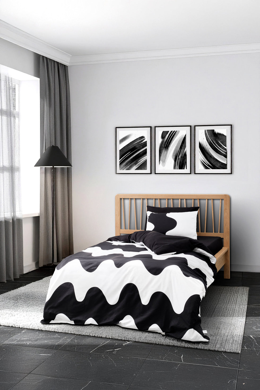 Cozy Home Mono Tek Kişilik Lastikli Çarşaflı Nevresim Takımı Flow Siyah