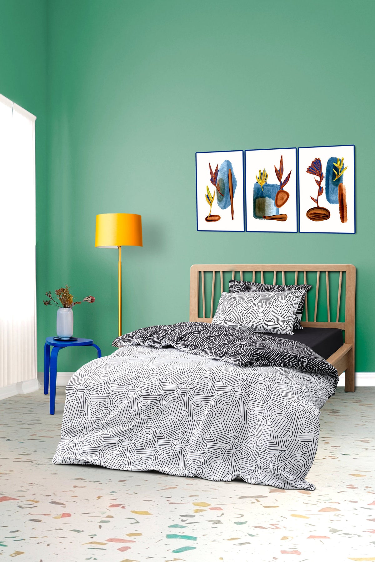 Cozy Home Single Fitted Sheet Duvet Cover Set Maze Black