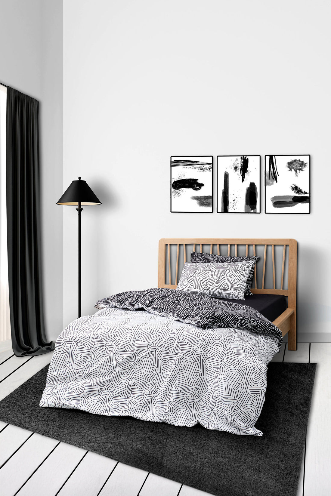 Cozy Home Mono Tek Kişilik Lastikli Çarşaflı Nevresim Takımı Maze Siyah