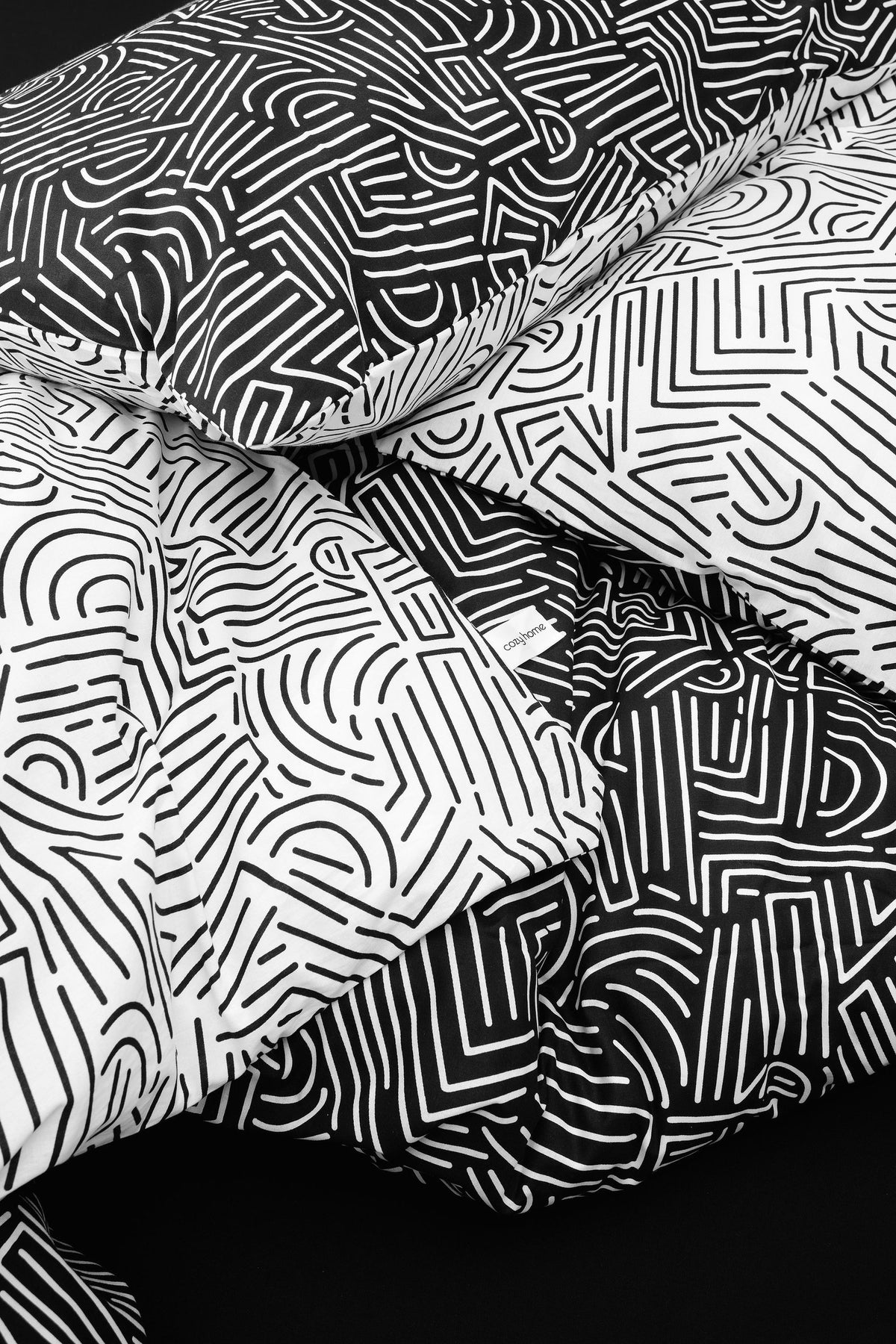 Cozy Home Single Fitted Sheet Duvet Cover Set Maze Black