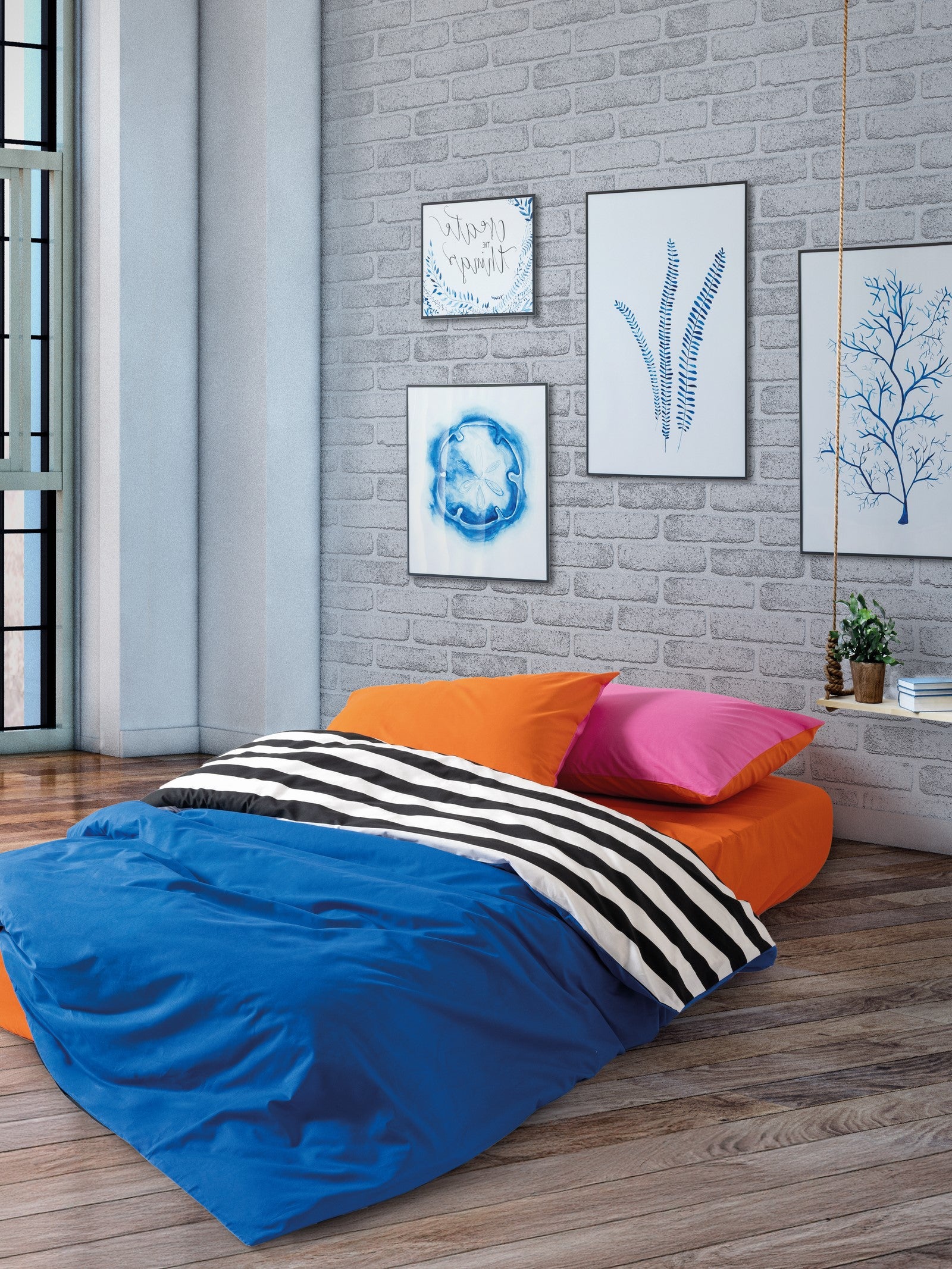 Cozy Home Popping Colors Tek Kişilik Lastikli Çarşaflı Nevresim Takımı Dusk Mavi