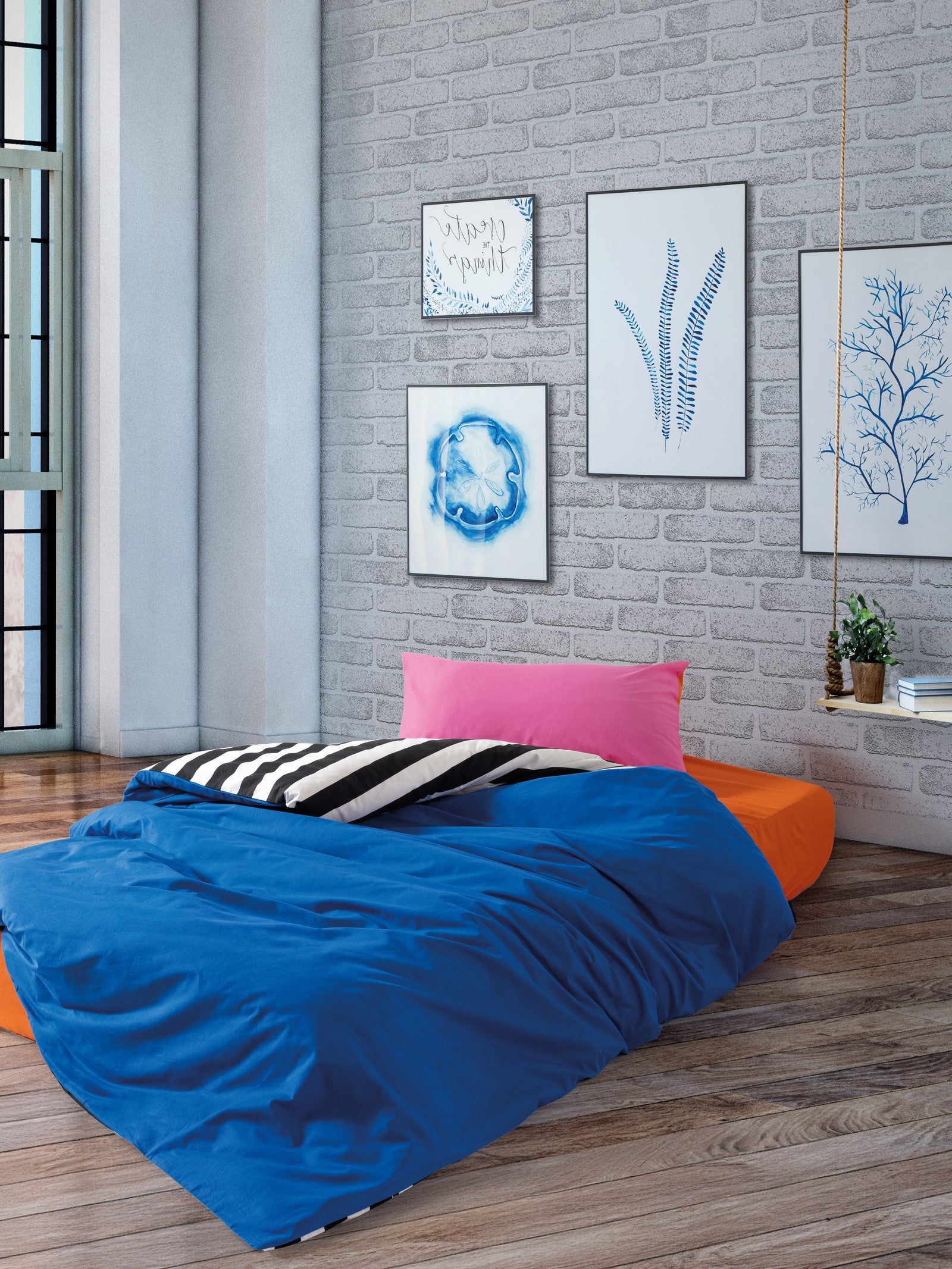 Cozy Home Popping Colors Tek Kişilik Lastikli Çarşaflı Nevresim Takımı Dusk Mavi