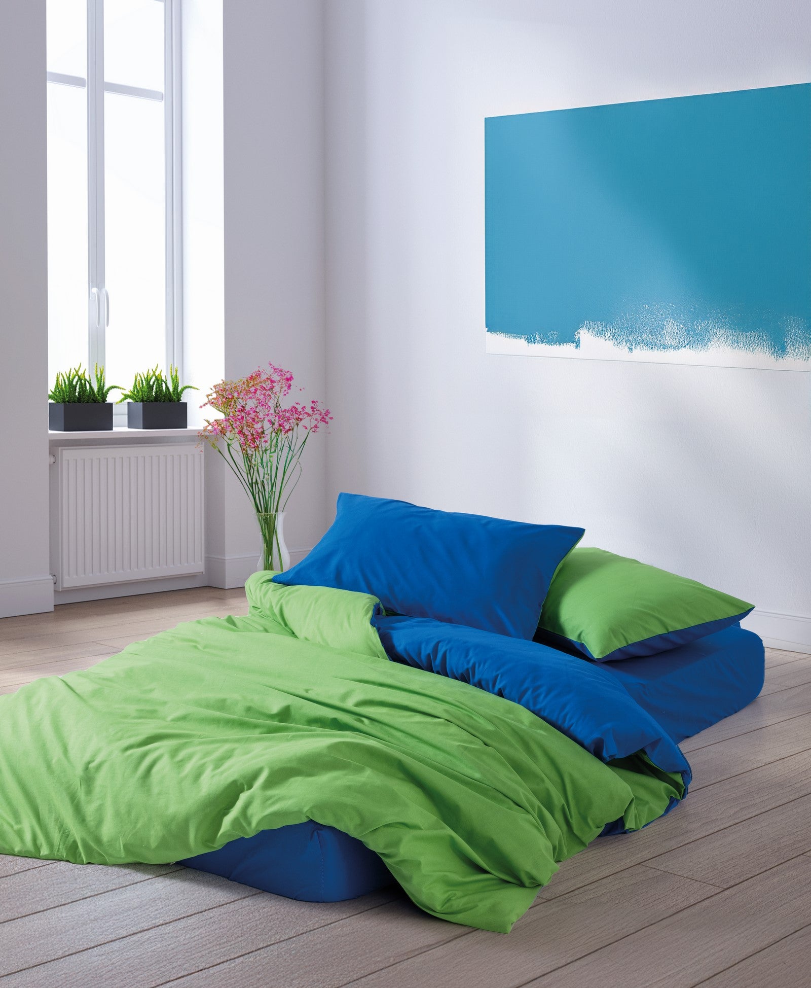 Cozy Home Popping Colors Tek Kişilik Lastikli Çarşaflı Nevresim Takımı Sage Yeşil-Mavi