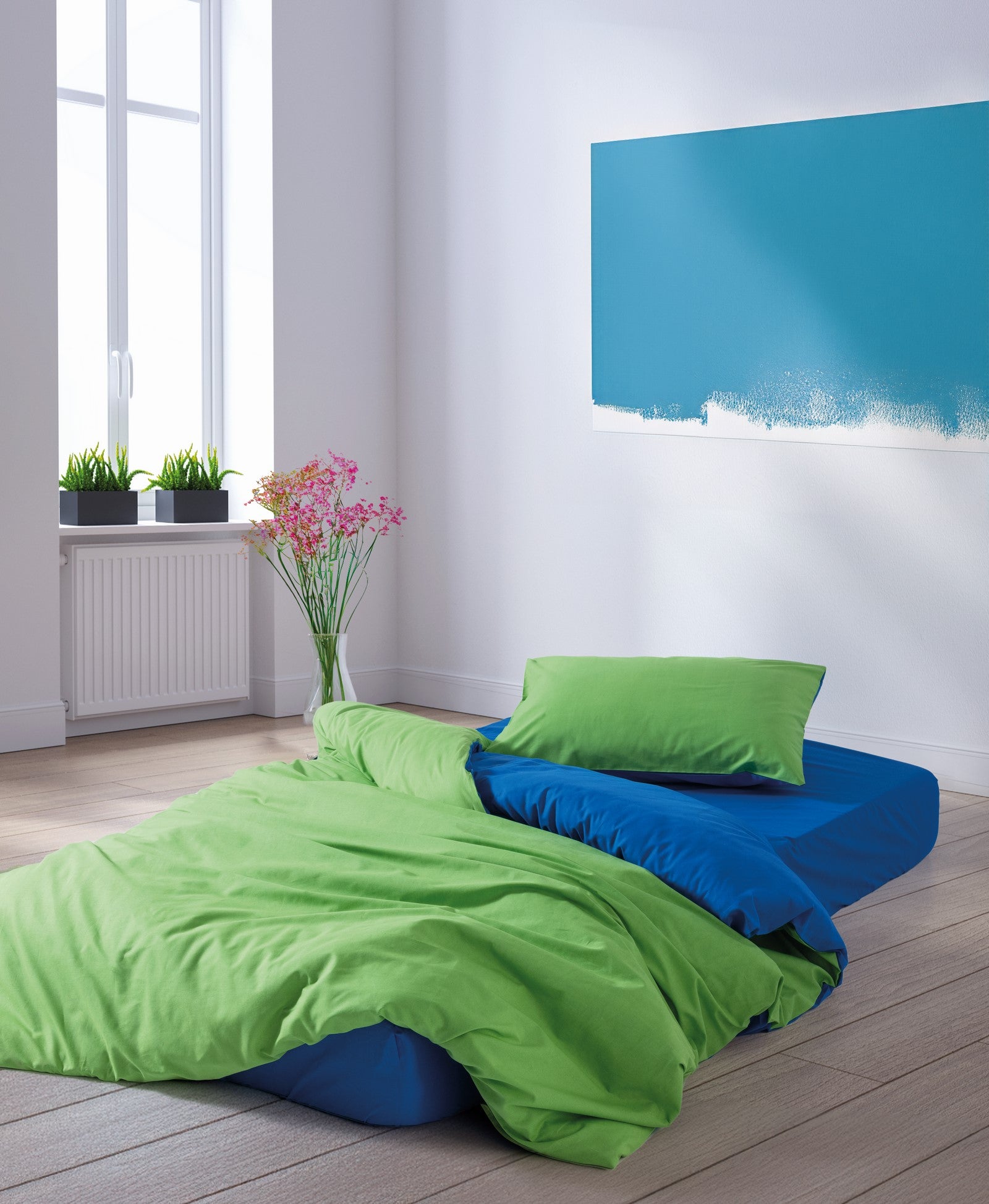 Cozy Home Popping Colors Tek Kişilik Lastikli Çarşaflı Nevresim Takımı Sage Yeşil-Mavi
