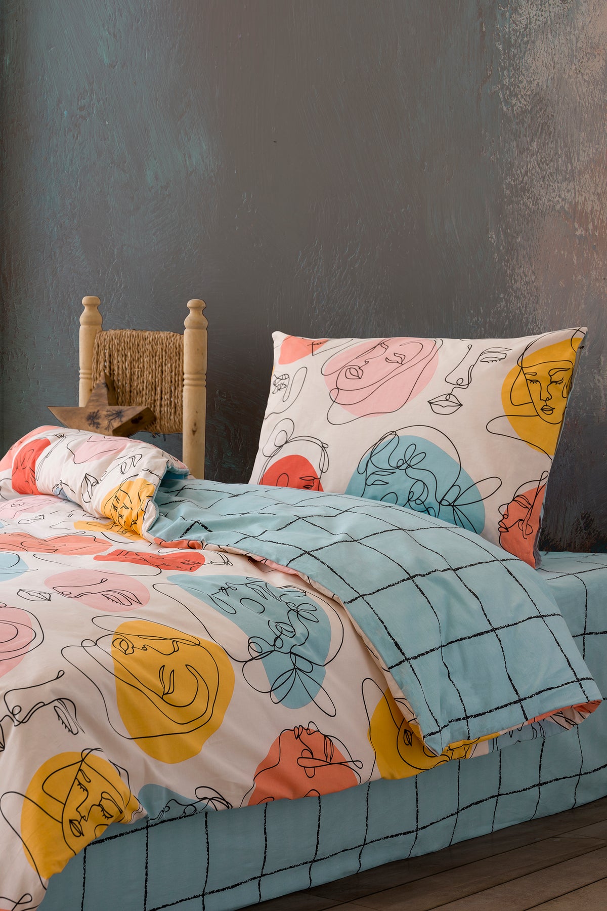 Cozy Home Single Duvet Cover Set with Elastic Sheets Modern Mint