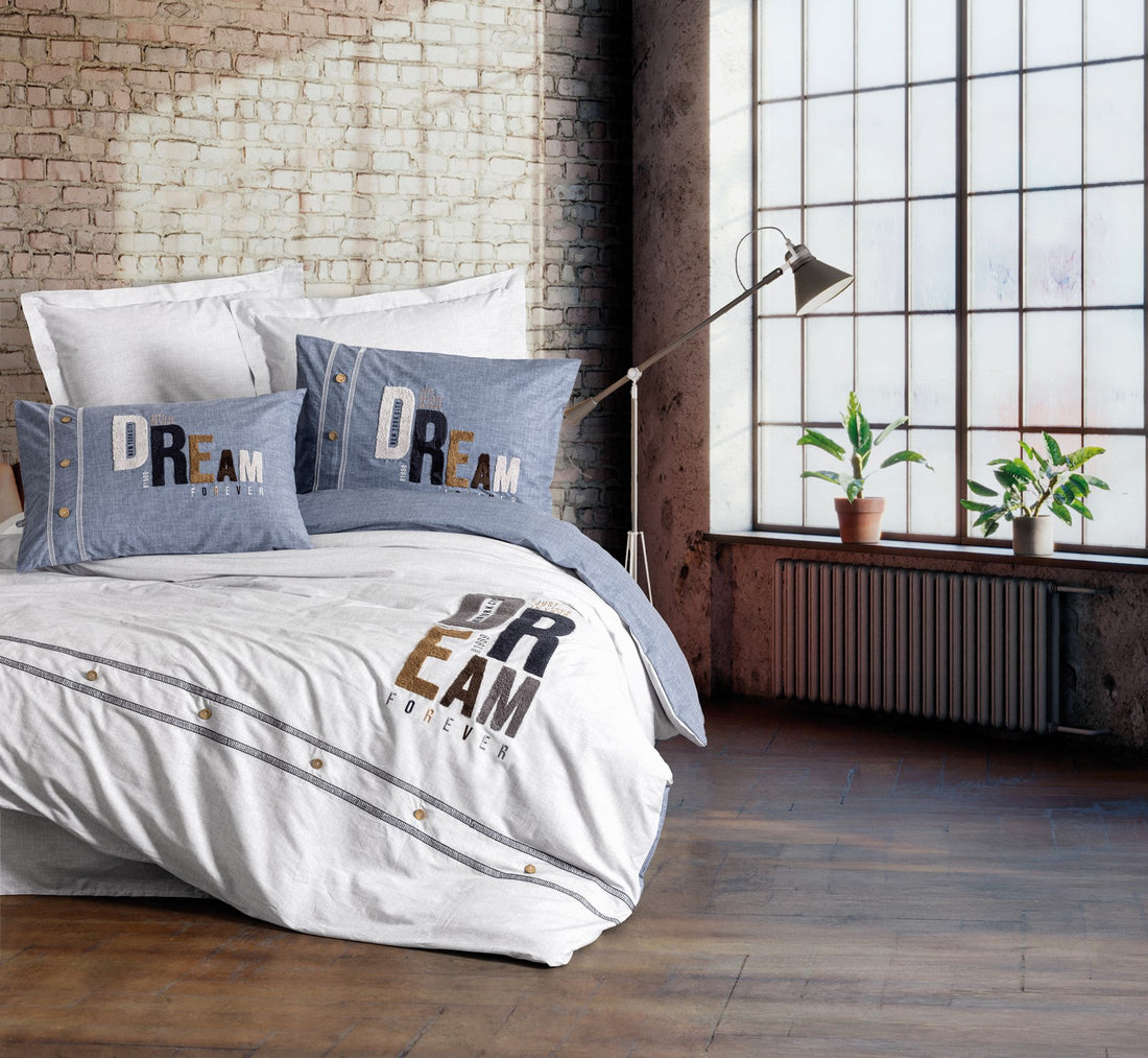 Cotton Box Mood Embroidered Ranforce Double Duvet Cover Set Forever Gray