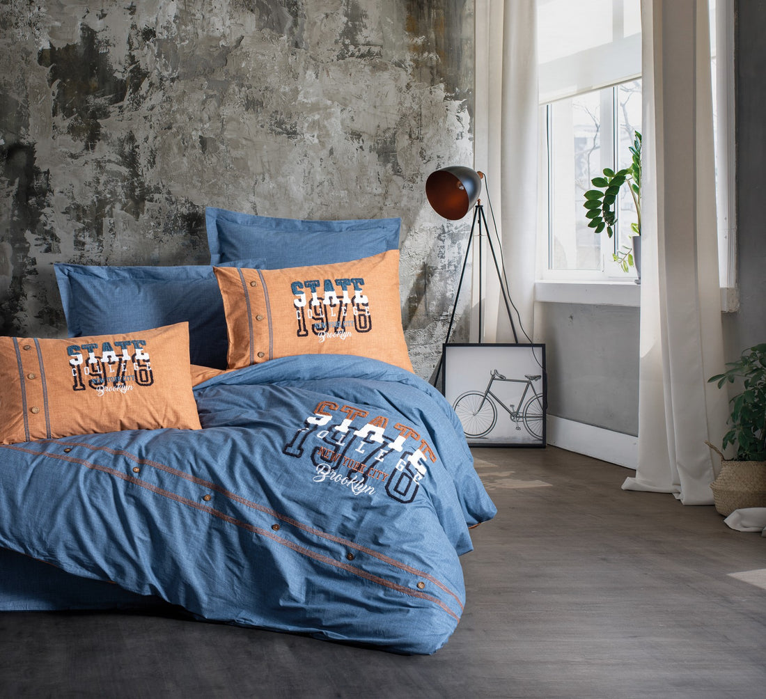Cotton Box Mood Embroidered Ranforce Double Duvet Cover Set, State Cinnamon