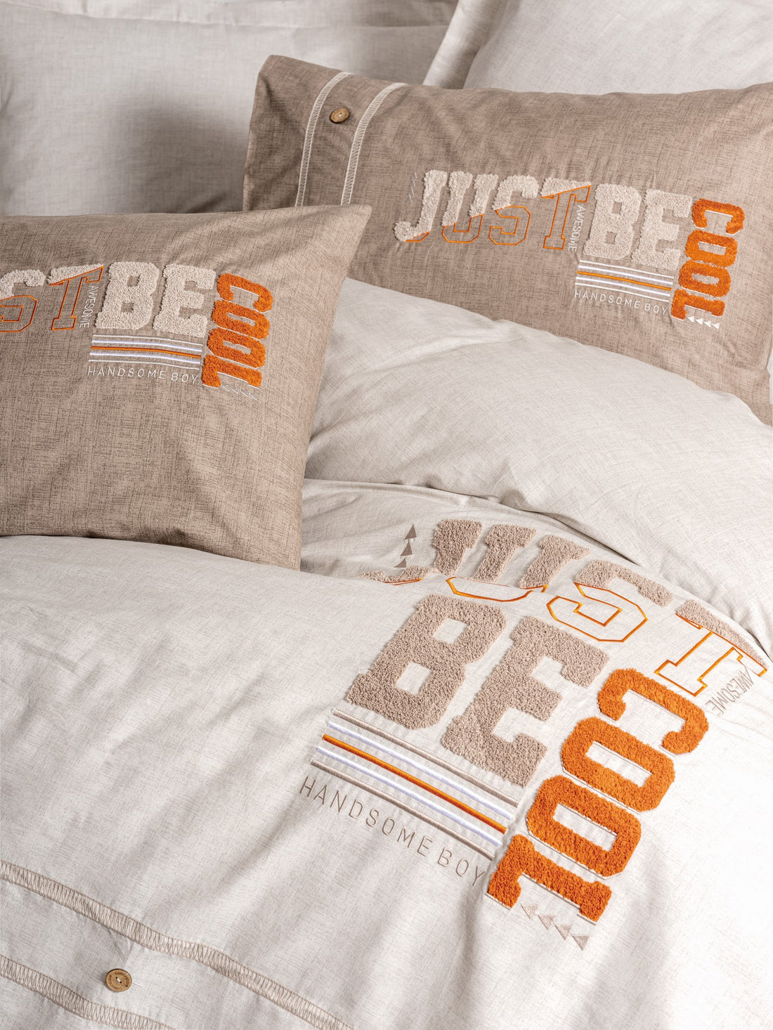 Cotton Box Mood Embroidered Ranforce Double Duvet Cover Set Cool Brown