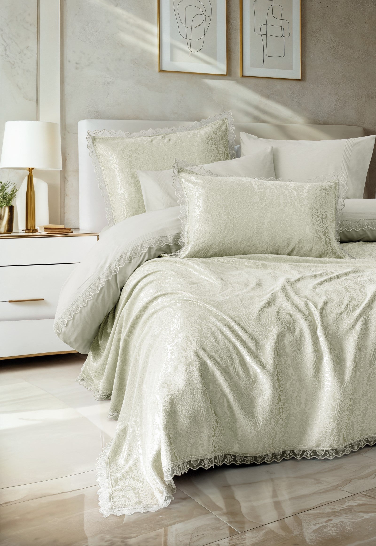 Cotton Box Chi Chi Double Pique Duvet Cover Set Velora Sage