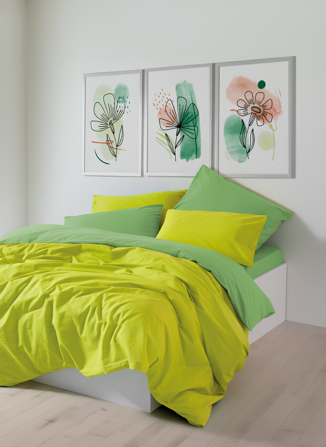 Cozy Home Popping Colors Çift Kişilik Lastikli Çarşaflı Nevresim Takımı Sage Sarı-Yeşil